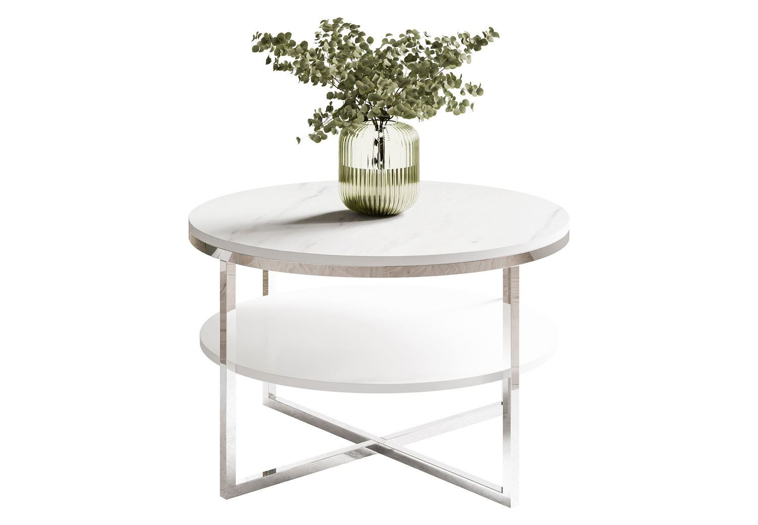 Lookway Couchtisch CIRI-X MAT rund mit Ablage und verchromtem Gestell