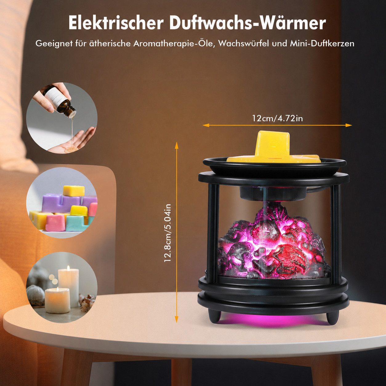 BlingBin Duftlampe Elektrische 4-in-1 Aromatherapie Lampe mit Kerzenständer – Duftlampe (1er Set, 1 St., 1tlg), Wachsschmelzer & Nachtlicht, für Wohnzimmer, Schlafzimmer, Home Decor