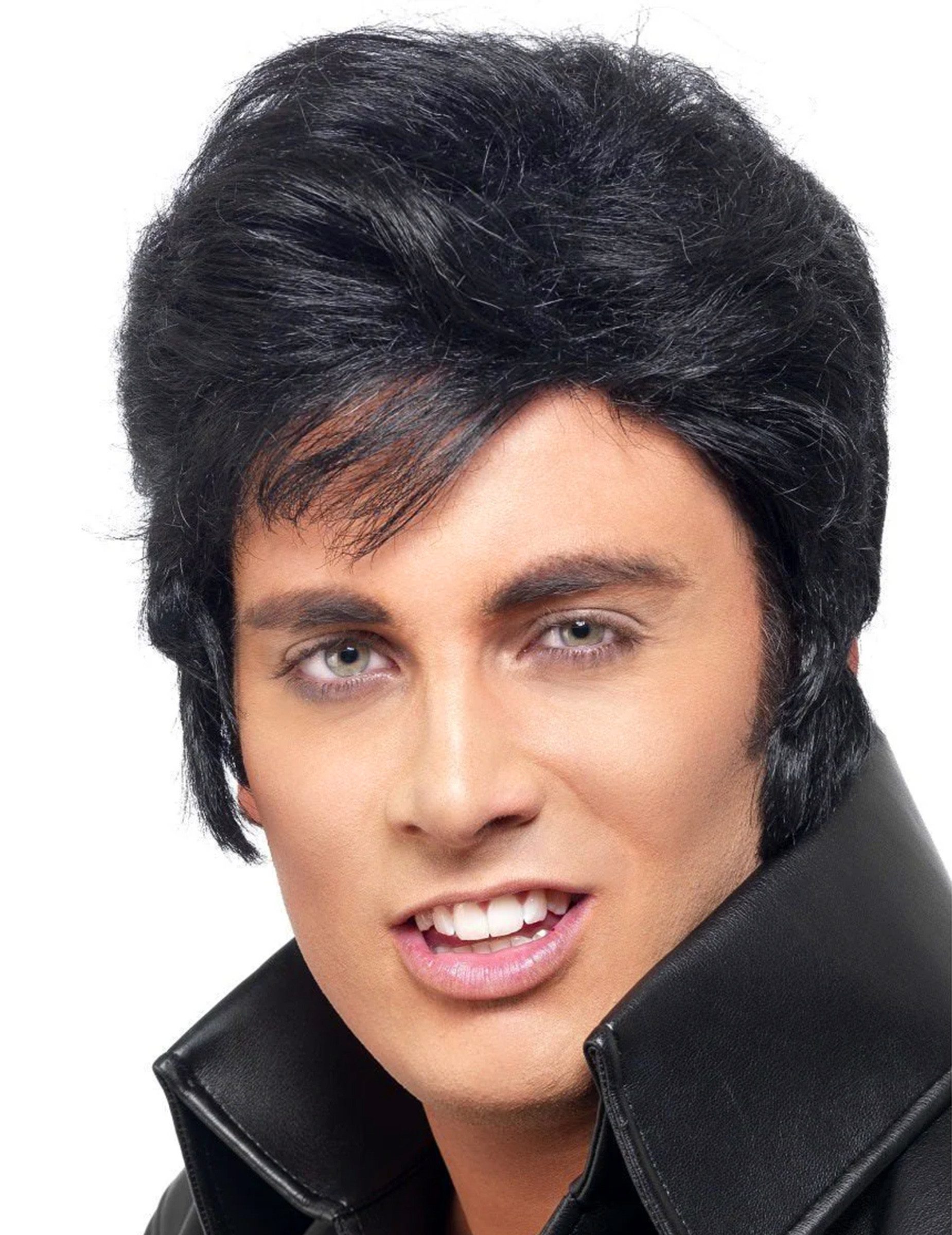Kostüm Elvis Perücke mit Koteletten Lizenzware schwarz