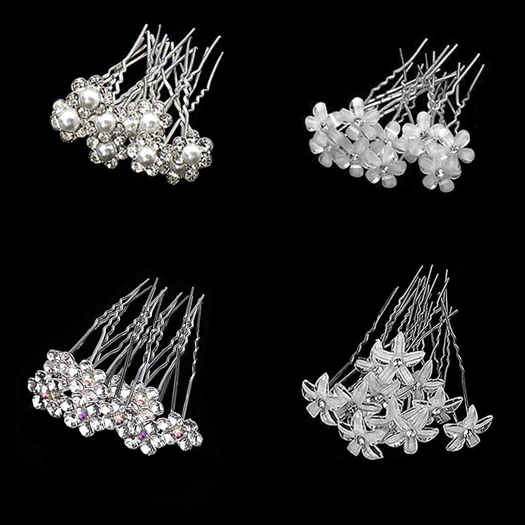 Perlen-Blumen-Strass-Braut-U-Haarspangen WaKuKa 80 Stück Diadem (80-tlg)