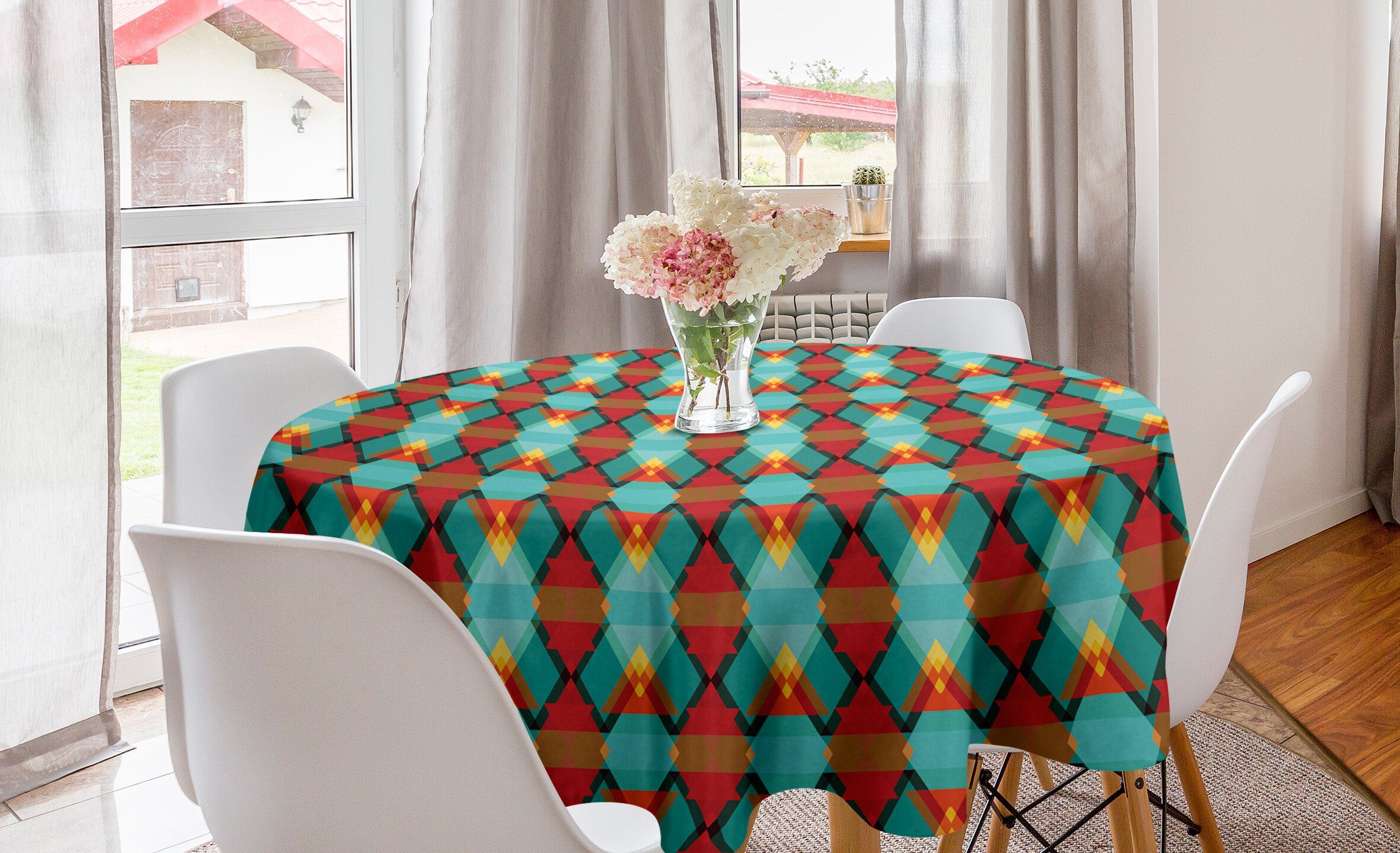 Abakuhaus Tischdecke Kreis Tischdecke Abdeckung für Esszimmer Küche Dekoration, Geometrisch Schneidene Triangles | Tischdecken