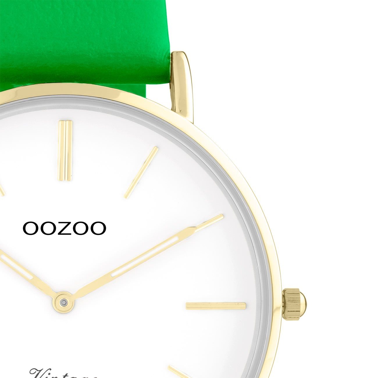 OOZOO Quarzuhr Oozoo Damen Armbanduhr Vintage Series, (Analoguhr), Damenuhr rund, groß (ca. 40mm), Lederarmband grün, Fashion