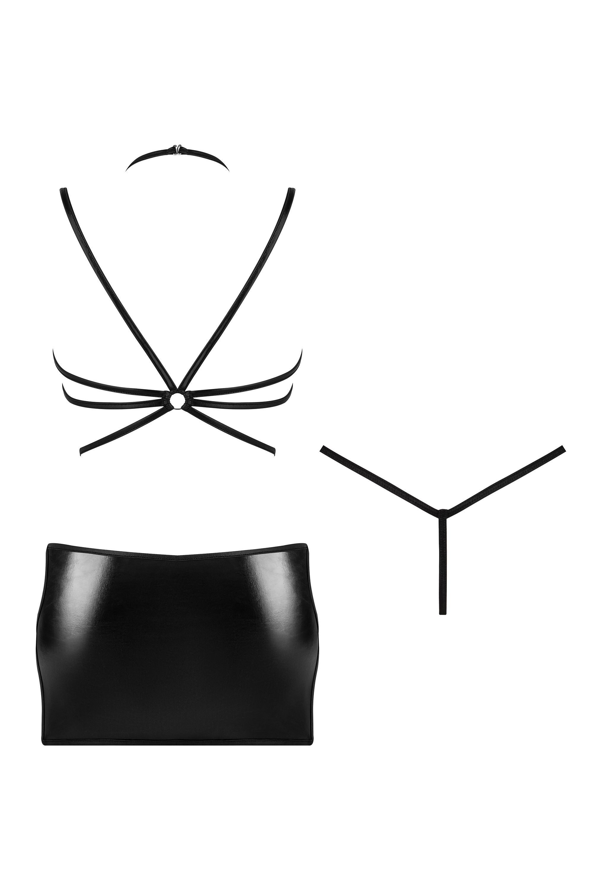 Beauty Night Fashion Minikleid Minikleid Eclipse schwarz mit String Latexlook (2-tlg)