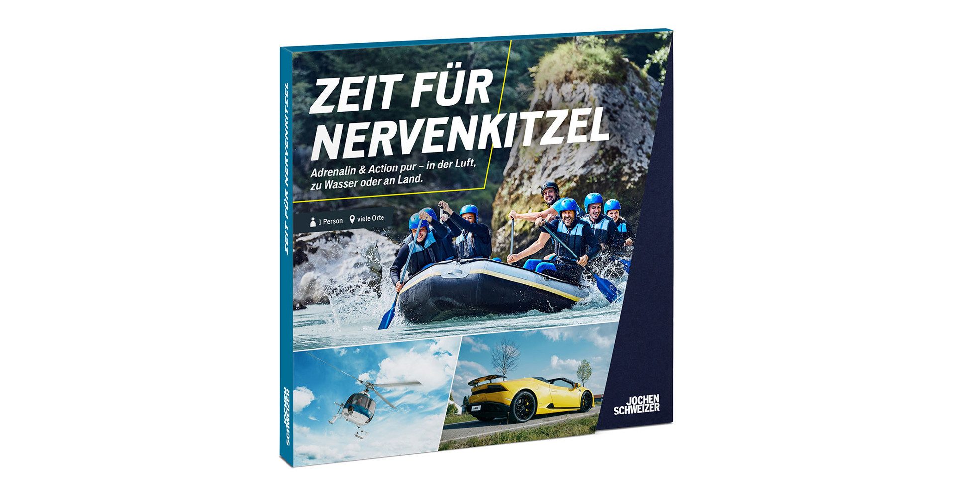 Jochen Schweizer Erlebnisgutschein Geschenkbox Zeit für Nervenkitzel, Action, Vollgas und Nervenkitzel: Hier rast das Herz.
