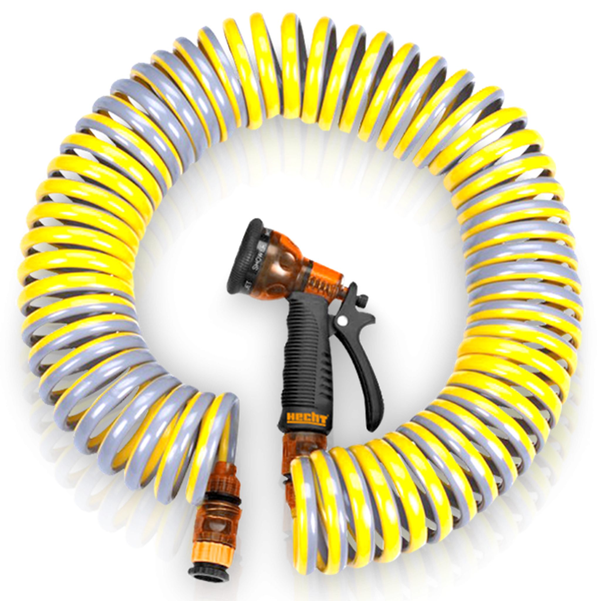 Hecht Spiralschlauch 15 Meter inklusive Gartenbrause, 1/2 Zoll, 6 - 20 bar, stufenlose regulierbar