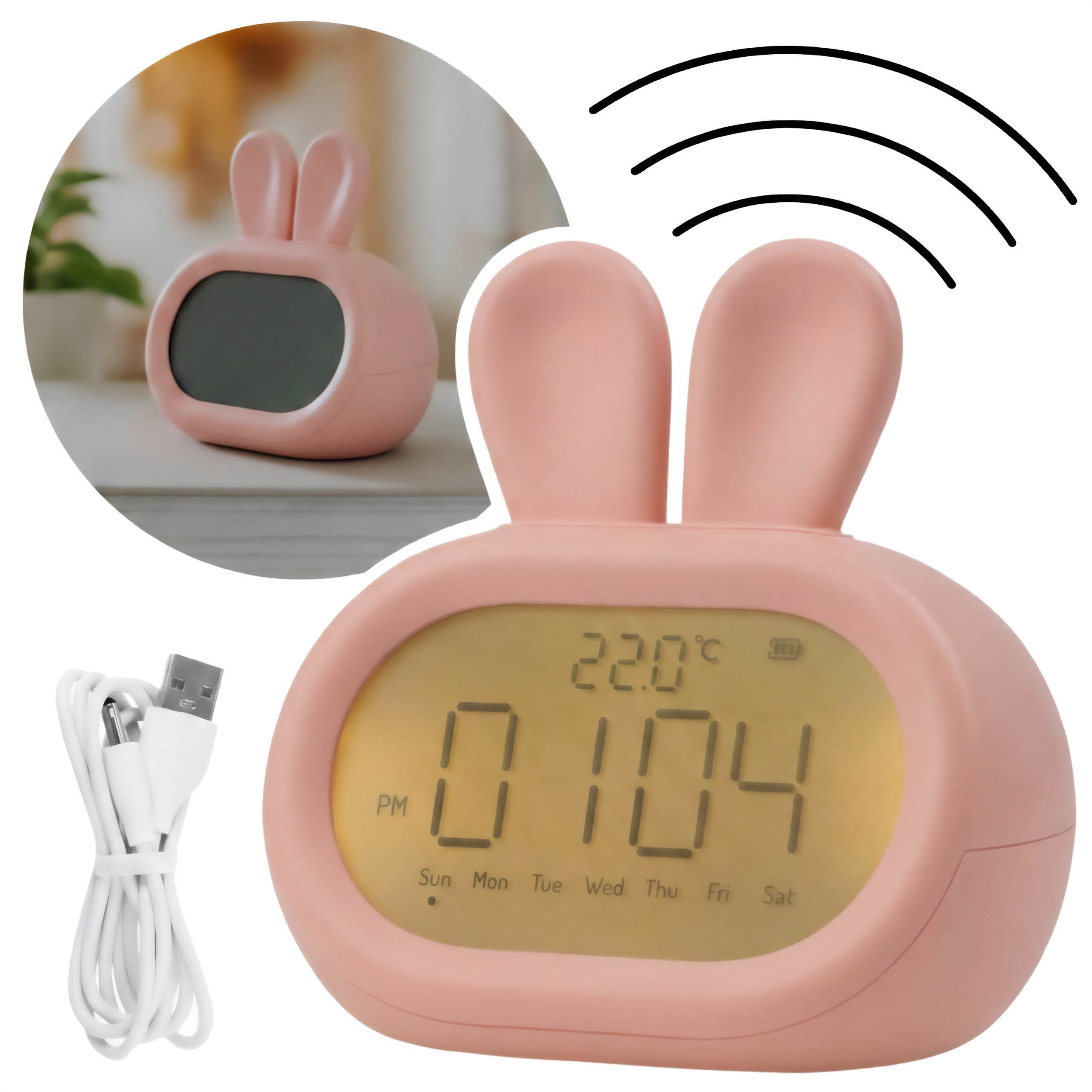 Sarcia.eu Kinderwecker Mary's Elektronischer Wecker mit Display für Kinder, rosa Hase USB