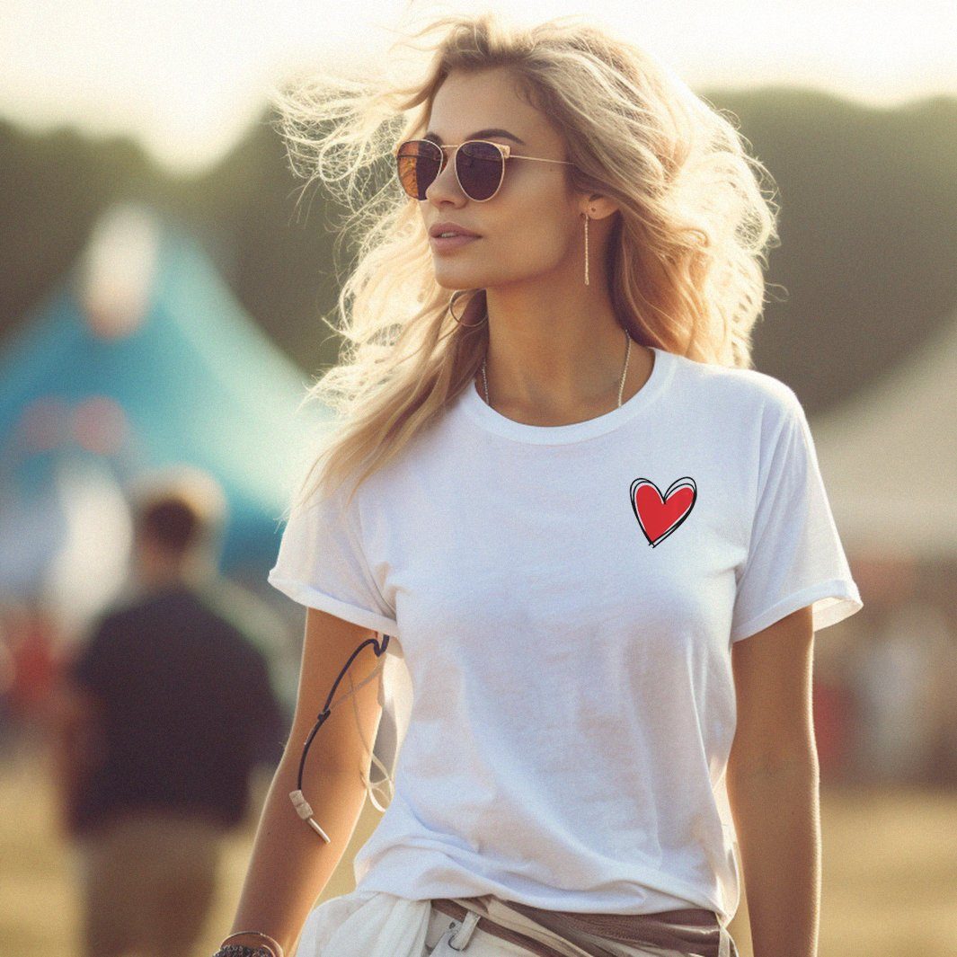 MAKAYA Print-Shirt mit Herz Damen Kurzarm günstig online kaufen
