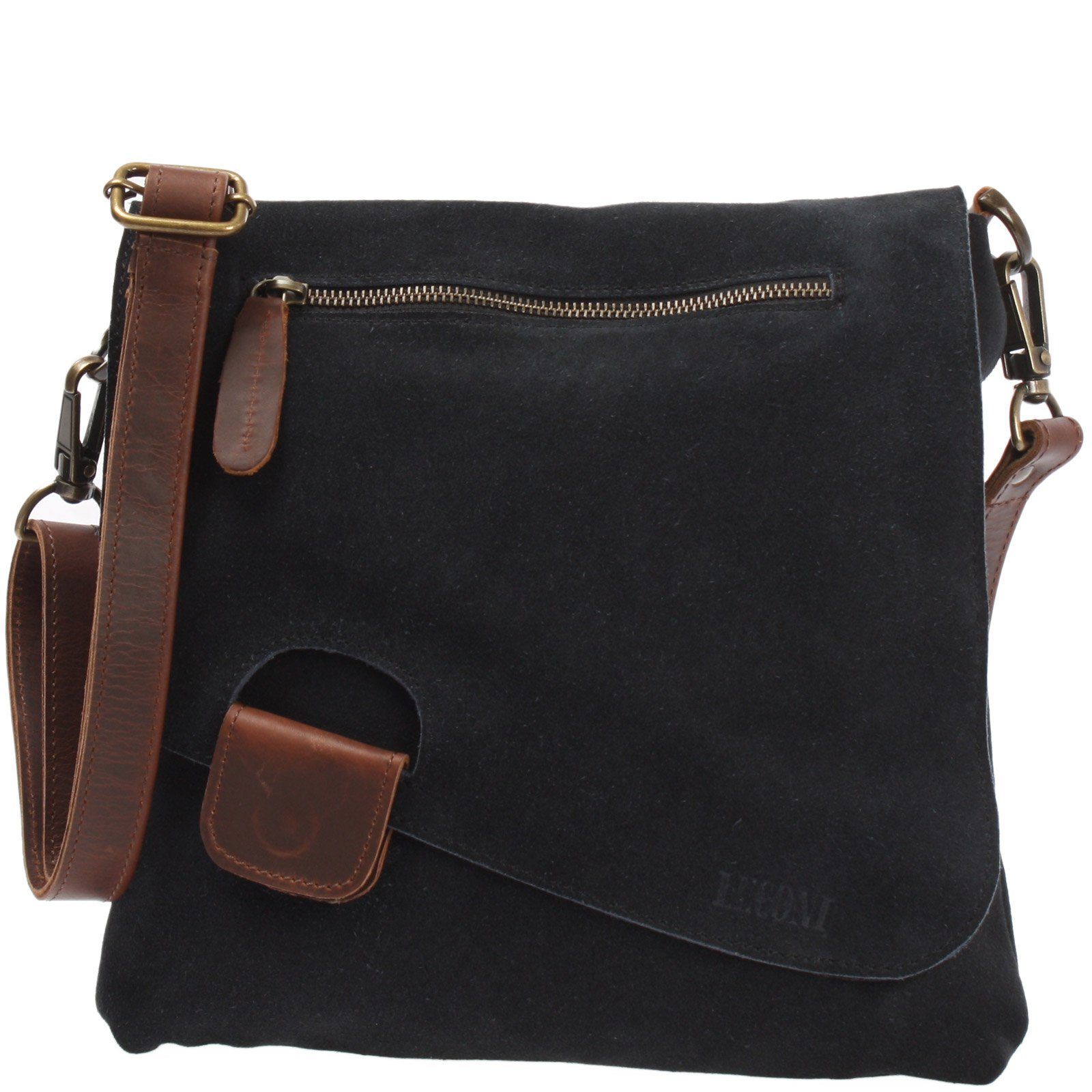 anthrazit LE3027 Schultertasche Handtasche LECONI Ledertasche Damen Umhängetasche Wildleder