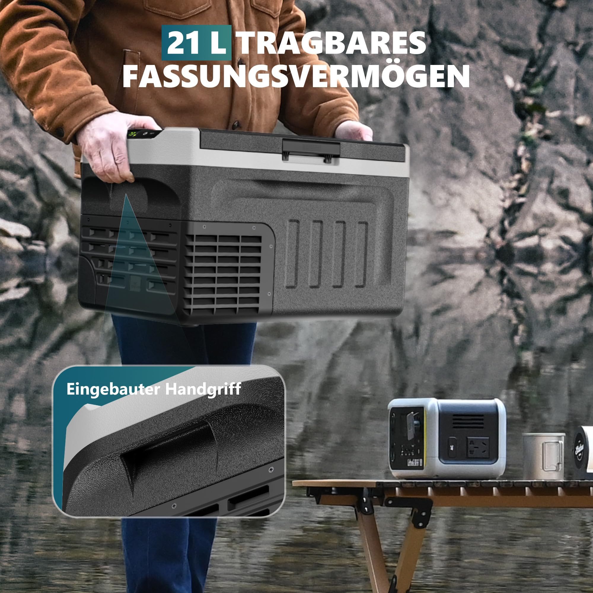 EUHOMY Kühlbox 21L Kompressor Kühlbox -20℃~20℃,12V Auto-Kühlschrank, 21 l, mit APP-Steuerung für Camping, Reisen, LKW, Haus