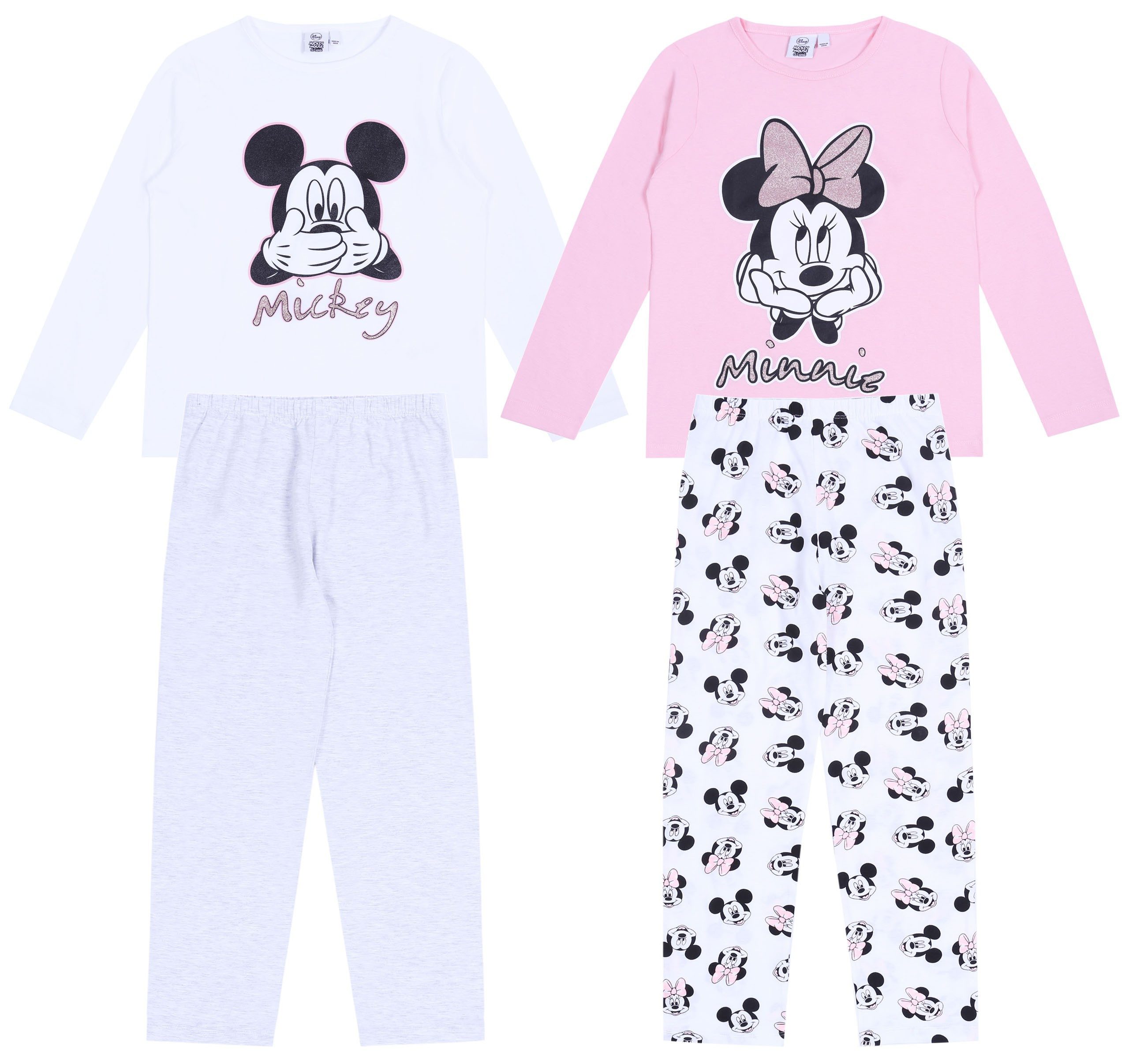 Schlafanzug 2x Weiß-pinkes Pyjama/Schlafanzug Minnie Maus DISNEY 8-9 Jahre