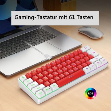 Diida Gaming-Tastatur,Mini-Tastatur,61 Tasten,mechanisches Gefühl,weiß rot Gaming-Tastatur