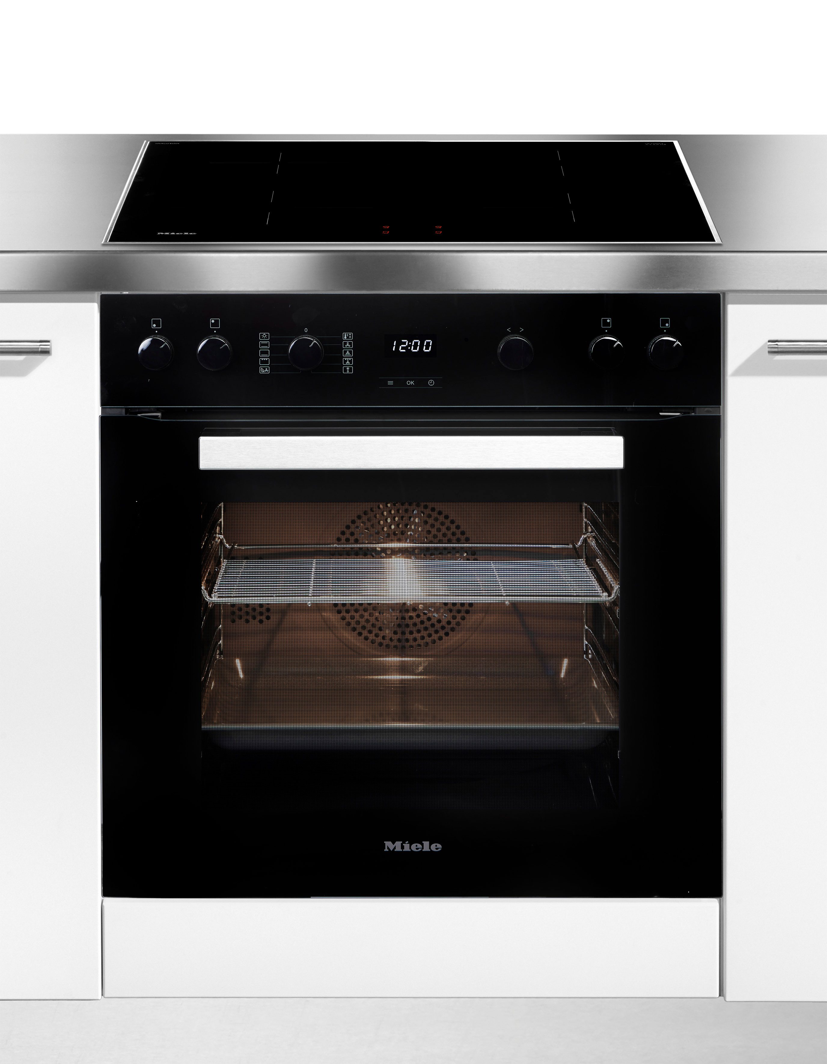 Miele Induktions Herd-Set H2459I D OBSW + KM 7061 FR, mit Teleskopauszug nachrüstbar, Herd-Set - Herd mit 2 FlexiClip-Auszügen sowie Induktionskochfeld