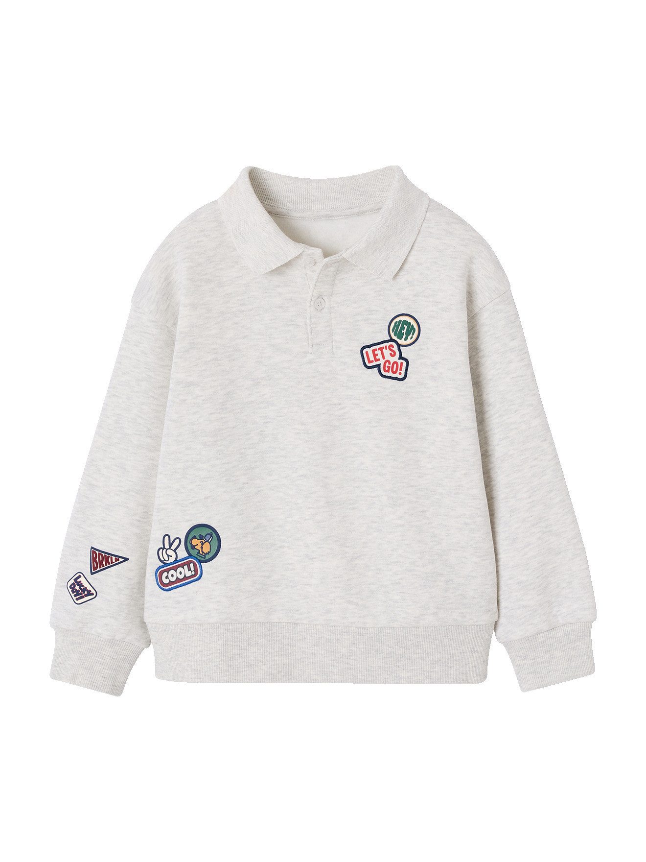 vertbaudet Fleecepullover Jungen Sweatshirt mit Polokragen und Aufnäher