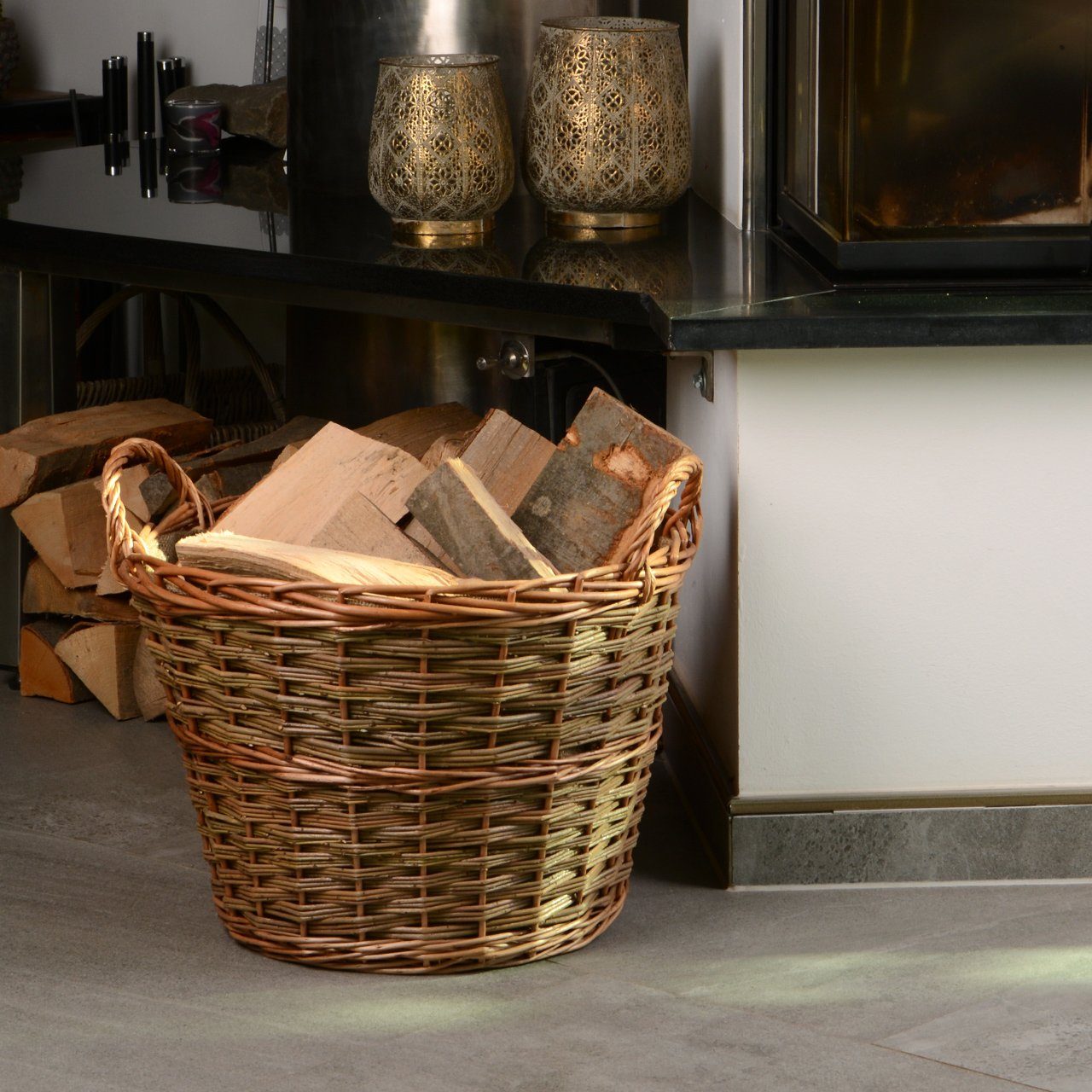 UNUS HOME Kaminholzkorb Korb Weide mit 2 Griffen gefüttert Ø45 (1 St) günstig online kaufen