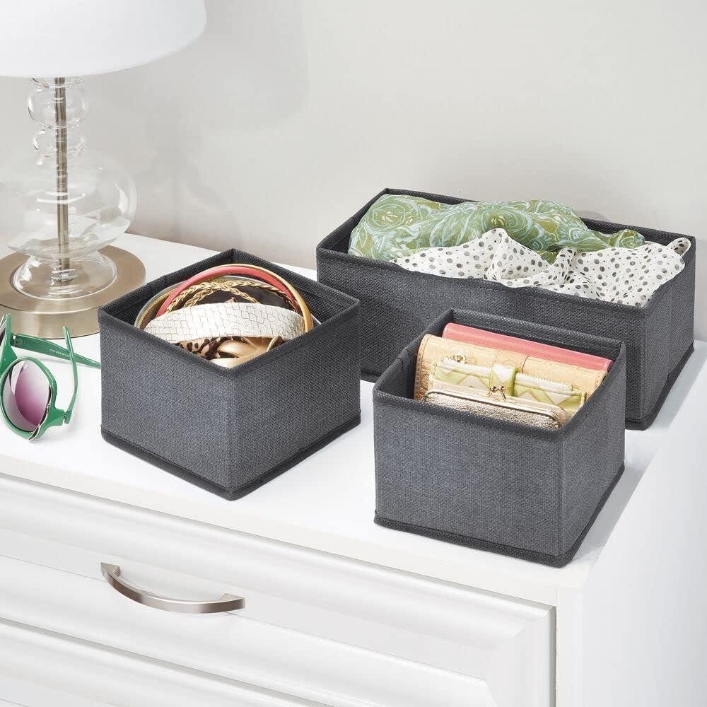 mDesign Aufbewahrungssystem Aufbewahrungsbox Stoffkisten Organizer mDesign 6er Set dunkelgrau/sc