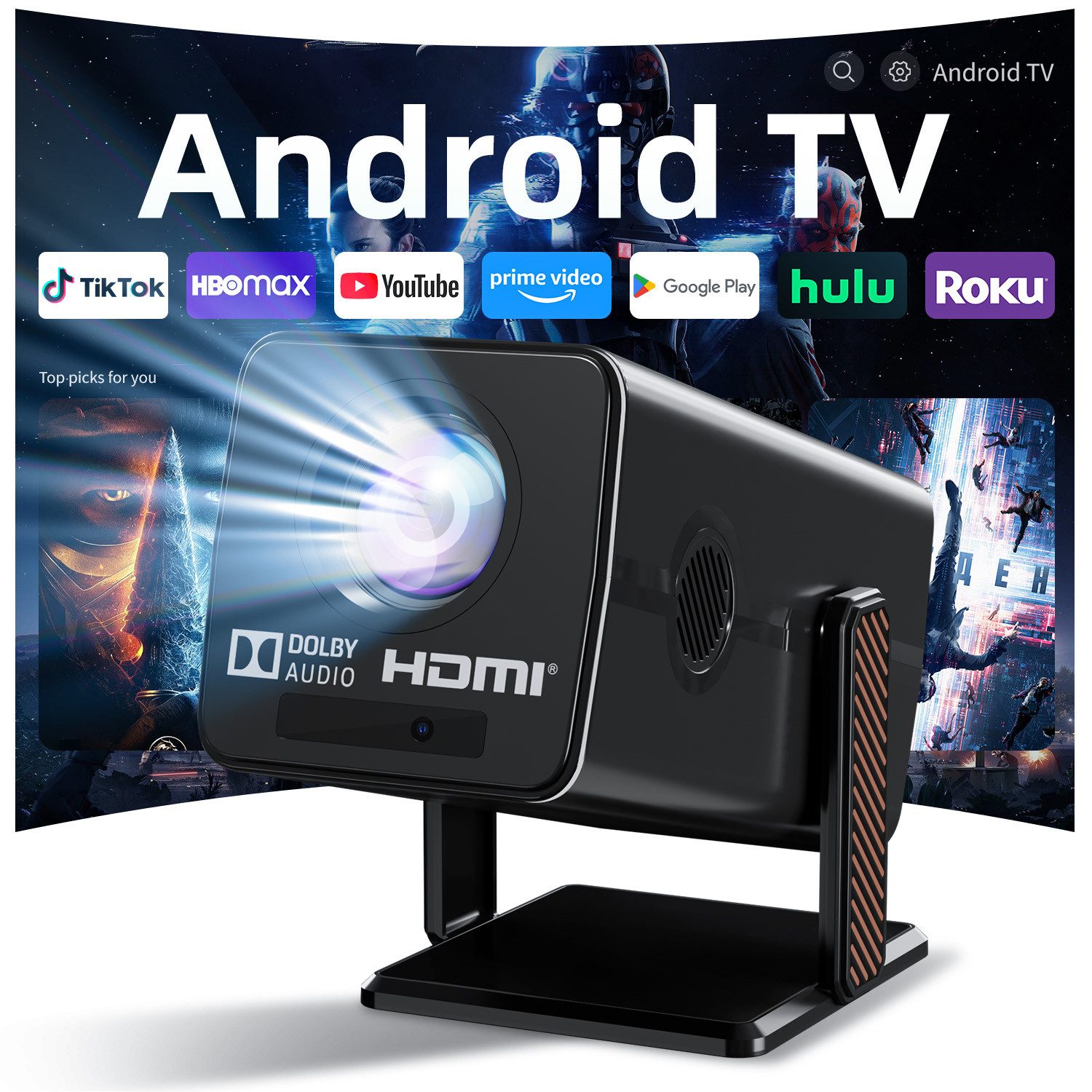 XNANO HM103 Projektor, Android 13, Full HD 1080P, 230 ANSI, WiFi, BT5.2 Mini-Beamer (230 lm, 1000:1, 1920 x 1080 px, Autofokus)