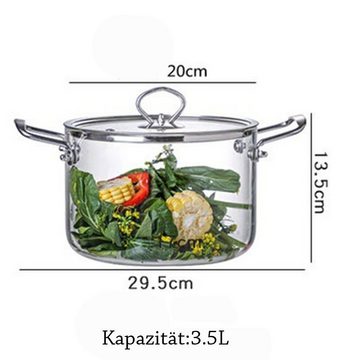 HIBNOPN Suppentopf Glastopf mit Deckel beheizbarer Kochtopf mit Silikon-2Topfhalter 3,5 l, (3-tlg)