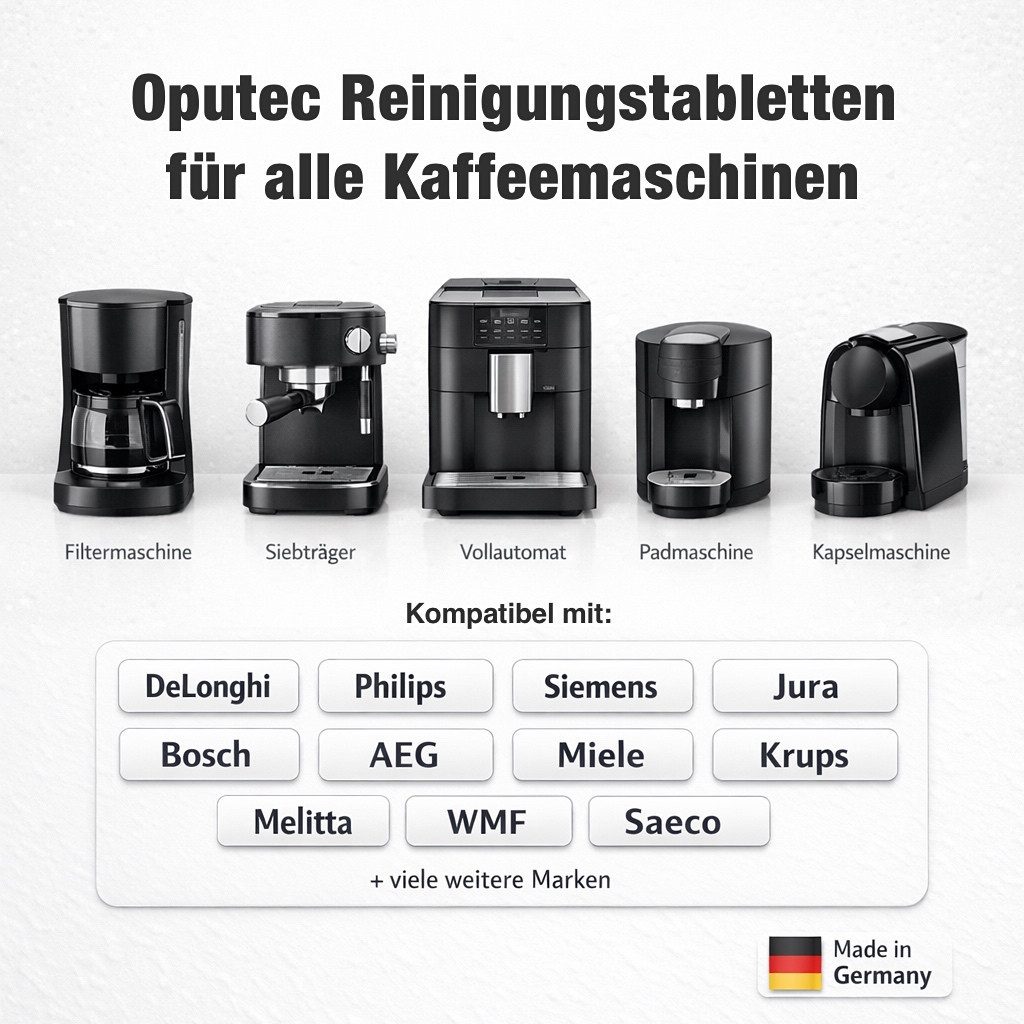 Oputec 30 Stück Reinigungstabletten für Kaffeevollautomaten Kaffeemaschinen Kaffeefettlöser (Sparset, [- Made in Germany)