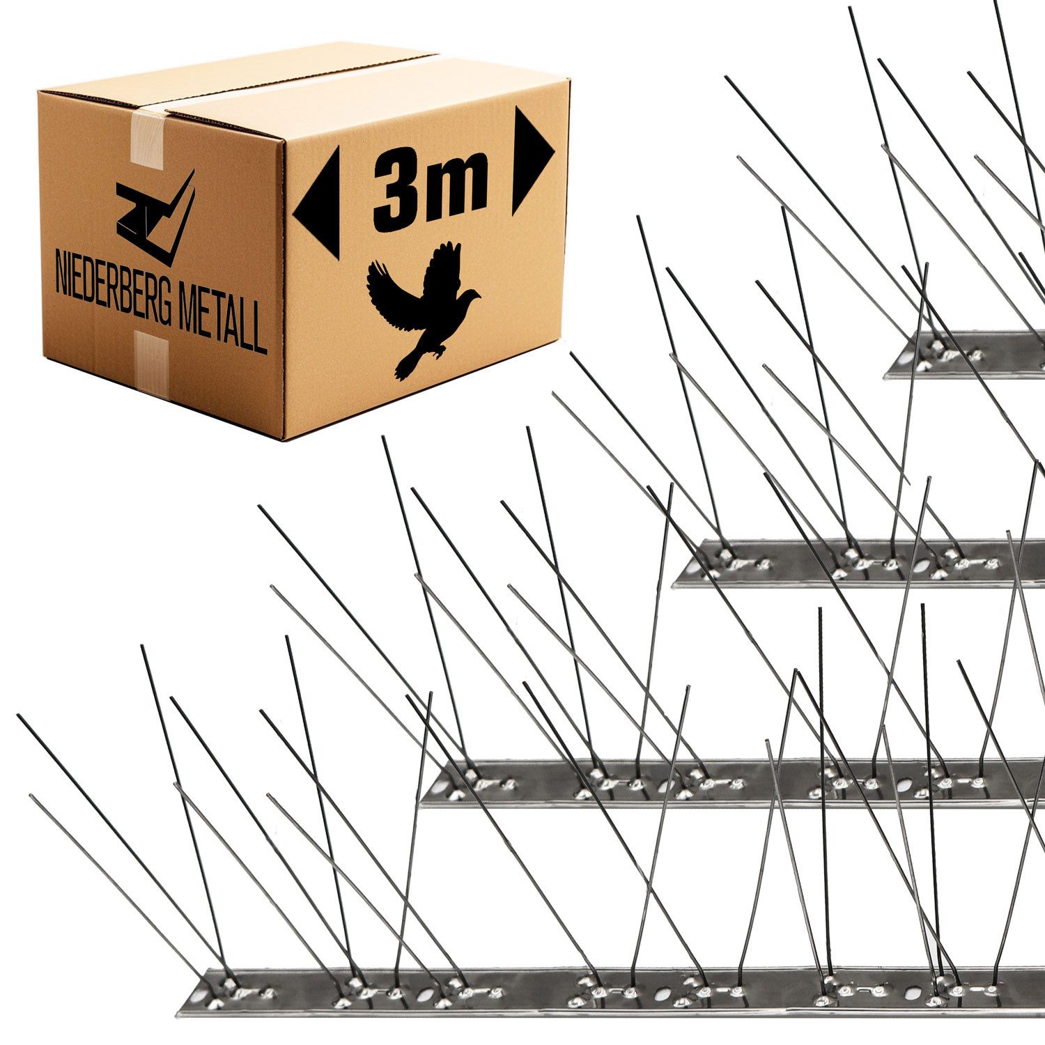 Taubenspikes 3 m Vogelabwehr Spikes mit Edelstahl-Leiste - Taubenschutz Vogelspikes