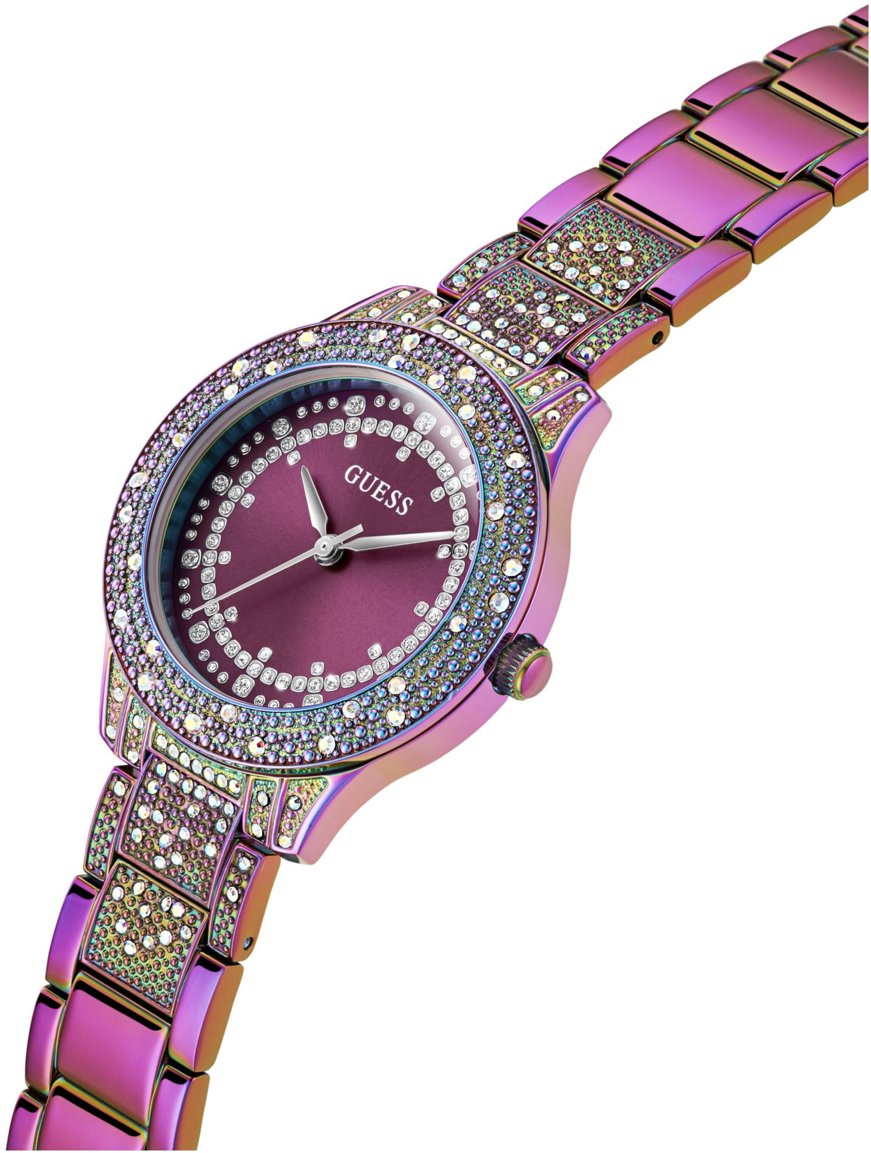 Guess Quarzuhr SHOOTING STAR GW0746L3, Armbanduhr, Damenuhr, Kristallsteine, Mineralglas, Edelstahlarmband