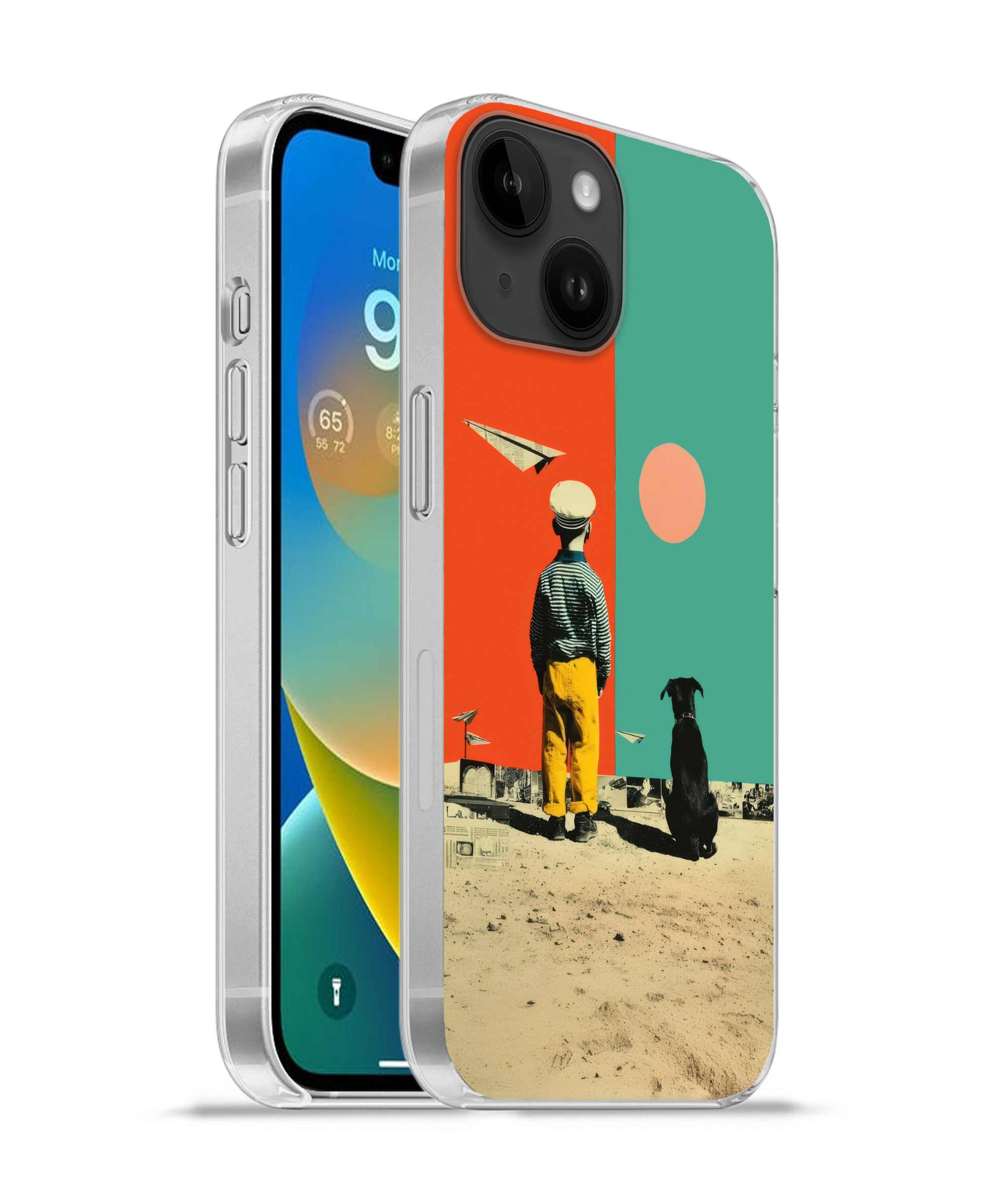 MuchoWow Handyhülle für Apple iPhone 14 Retro - Junge - Hund - Rot - Grün, Smartphone-Bumper, Print, Handy Schutzhülle Dünn