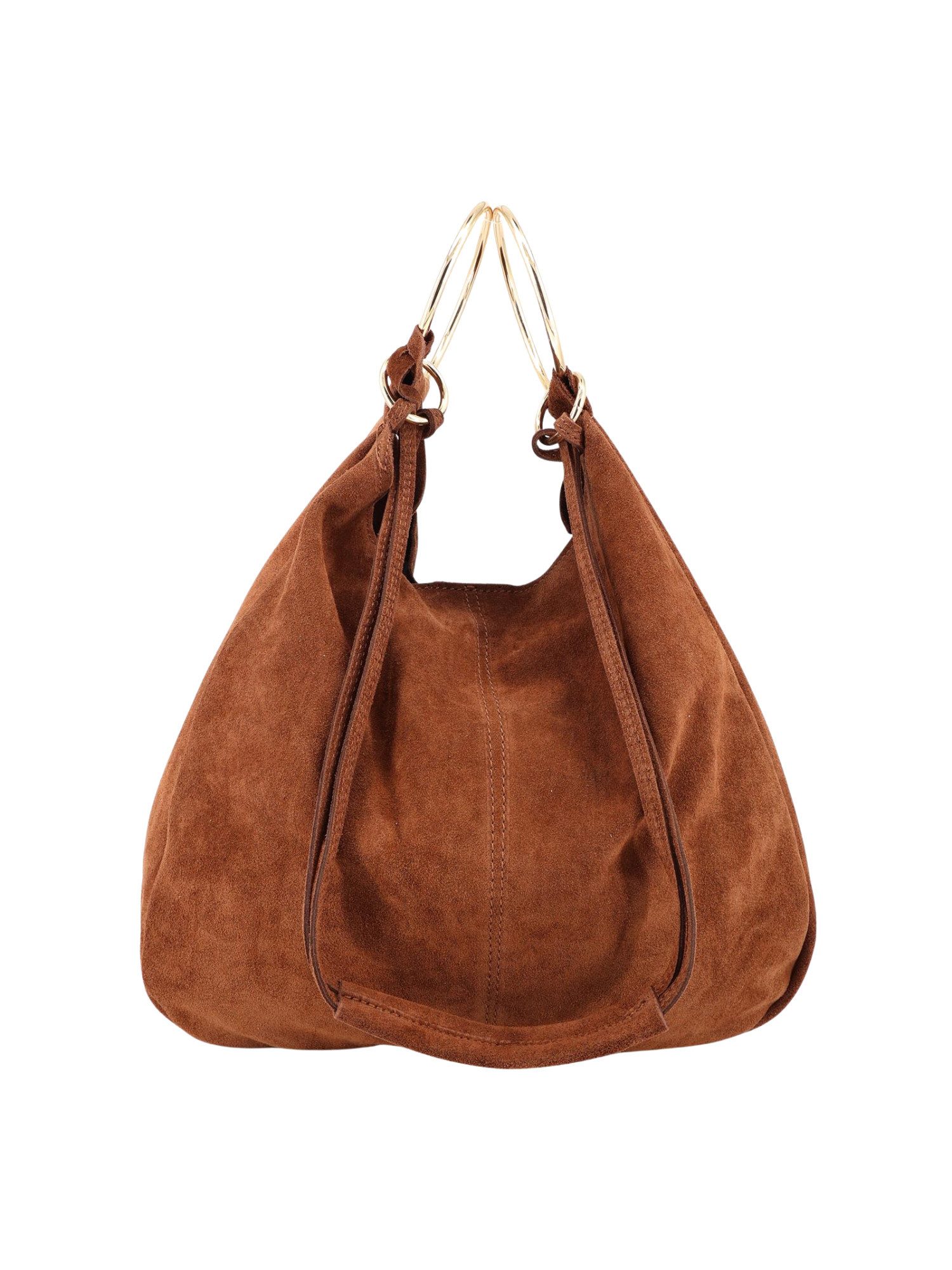 BRISE TASCHE Shopper Brise® – Italienischer Wildleder Shopper mit goldfarbenen Ringen (Taschen-Set, 2-teilig: Shopper + abnehmbare Wildleder-Clutch), Design aus echtem Wildleder mit goldfarbenen Metallringen