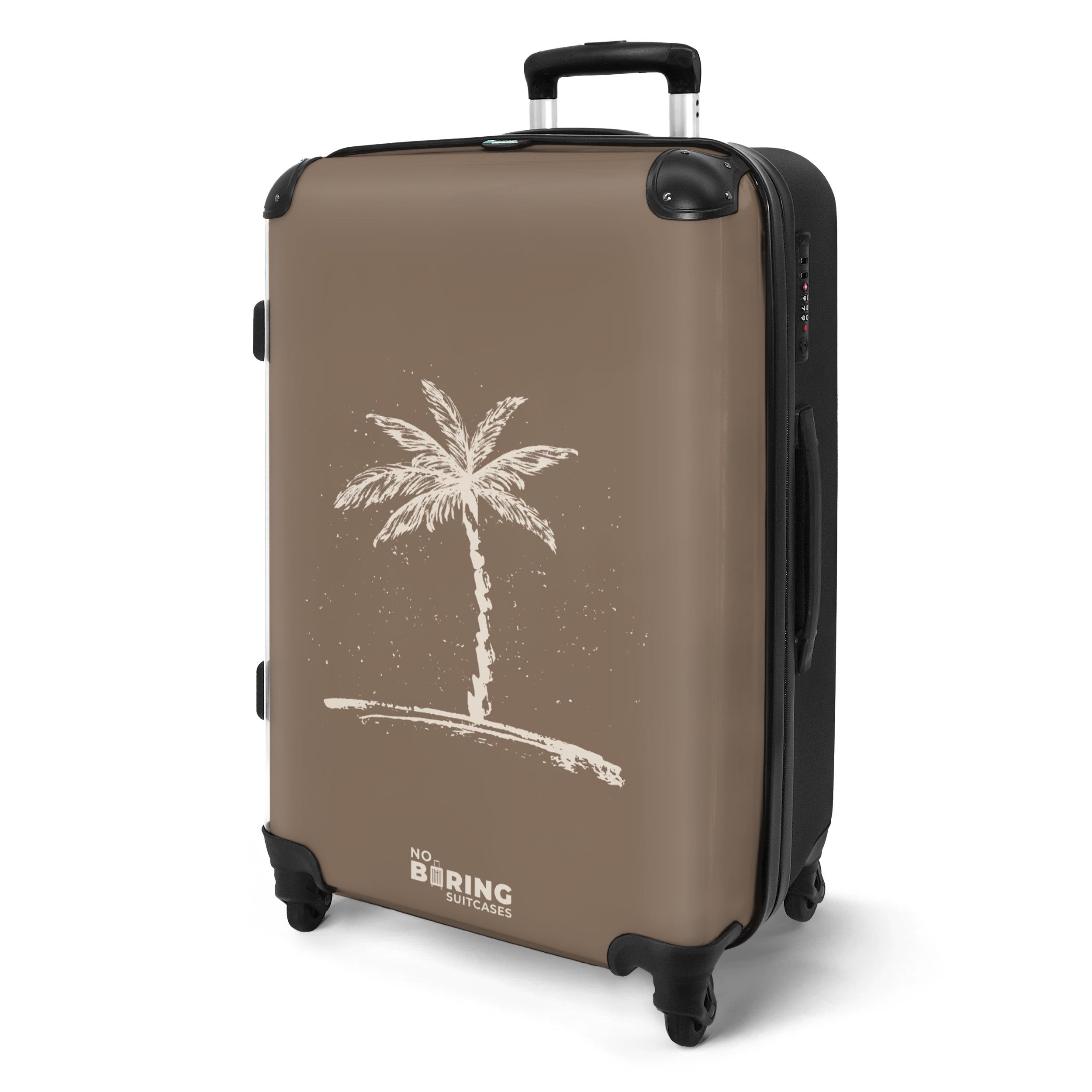 NoBoringSuitcases.com© Hartschalen-Trolley Braun mit beiger Palme günstig online kaufen