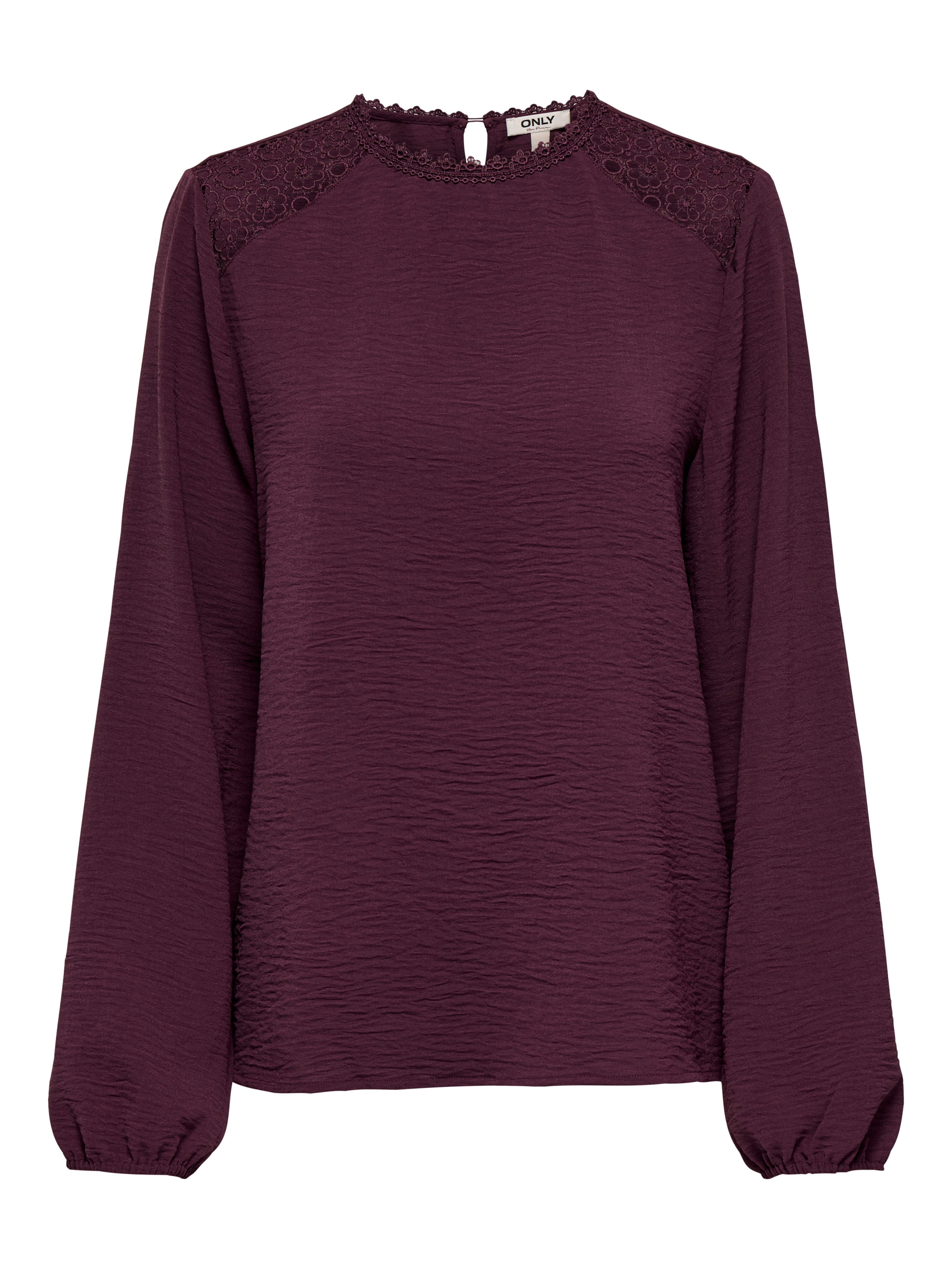 ONLY Shirtbluse ONLKATCHA LIFE LS O-NECK LACE TOP CS WVN Kunstfaser, regular fit, mit Spitzen Detail – Bild 5 von 5