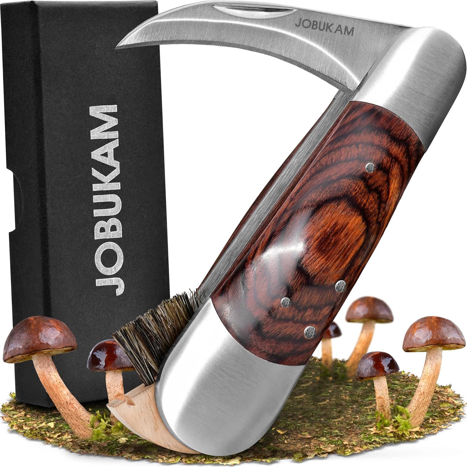 JOBUKAM Allzweckmesser Pilzmesser mit Bürste 19,3cm im ausgeklappten Zustand, Schwammerlmesser aus hochwertigen Edelstahl