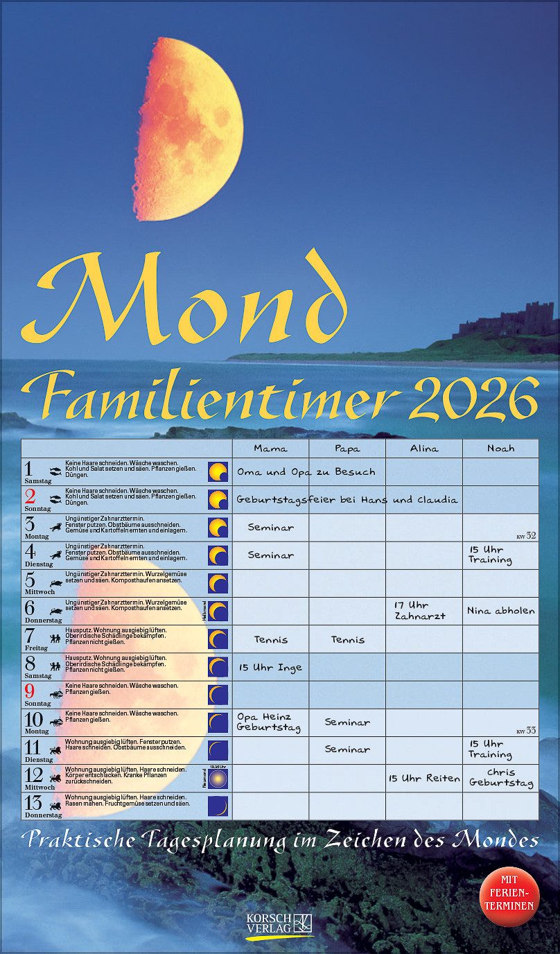Korsch Verlag Familienkalender Korsch Календари Mond-Familientimer 2026