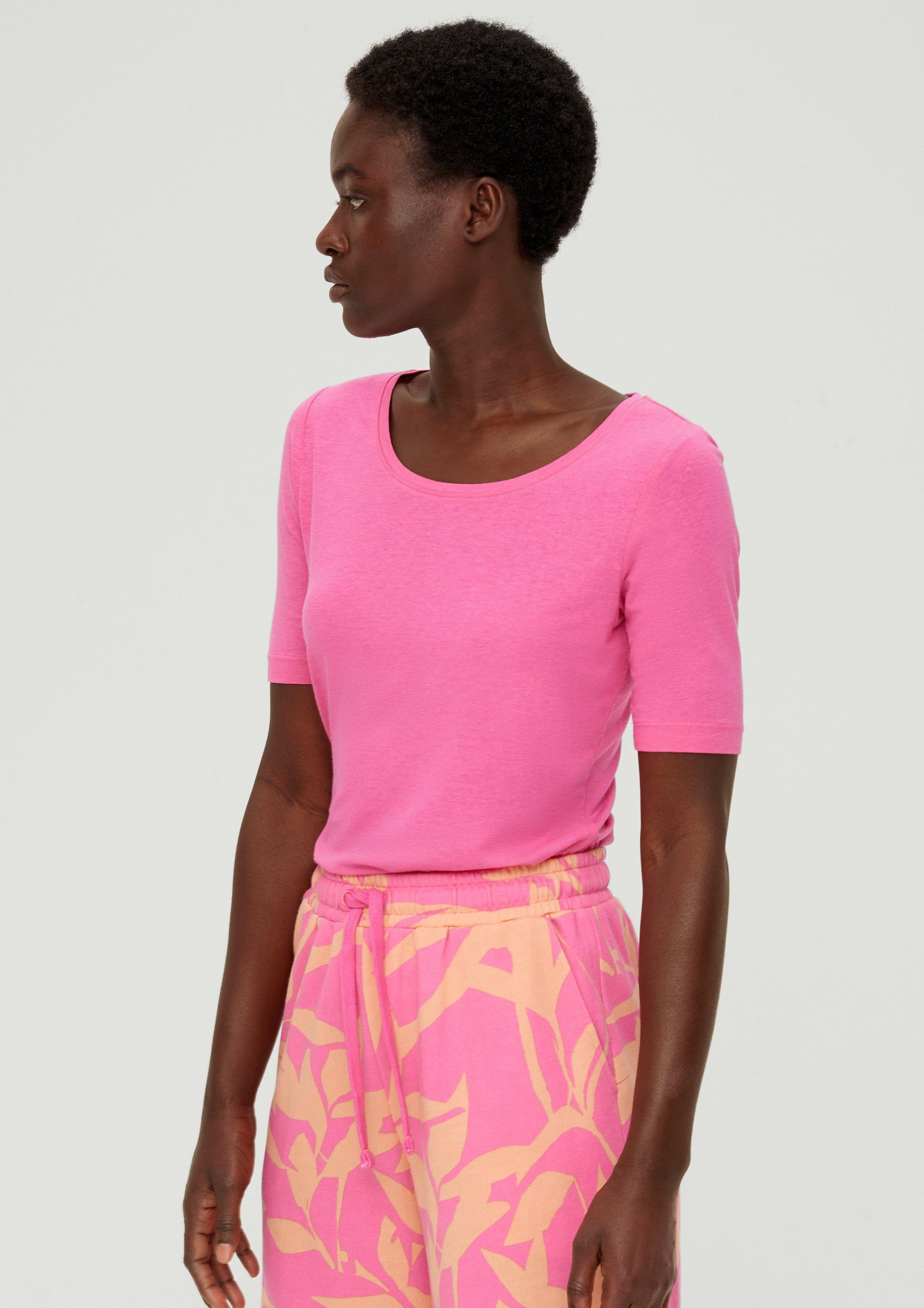 s.Oliver Kurzarmshirt T-Shirt aus Viskosemix mit Leinen pink
