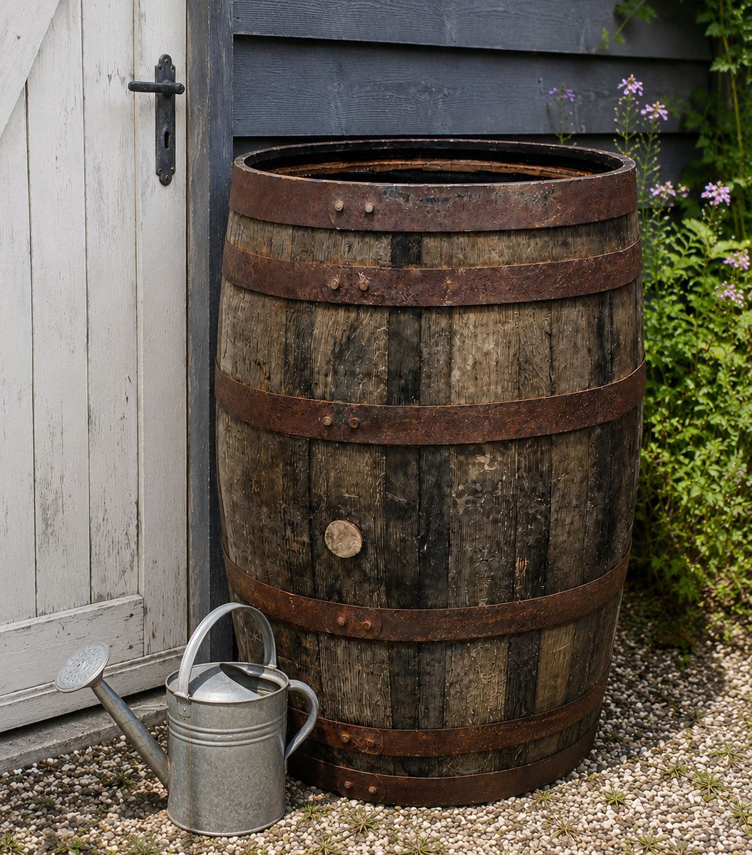 Temesso Regentonne 190L Whiskyfass, Eichenfass geöffnet als Regentonne, 190 l