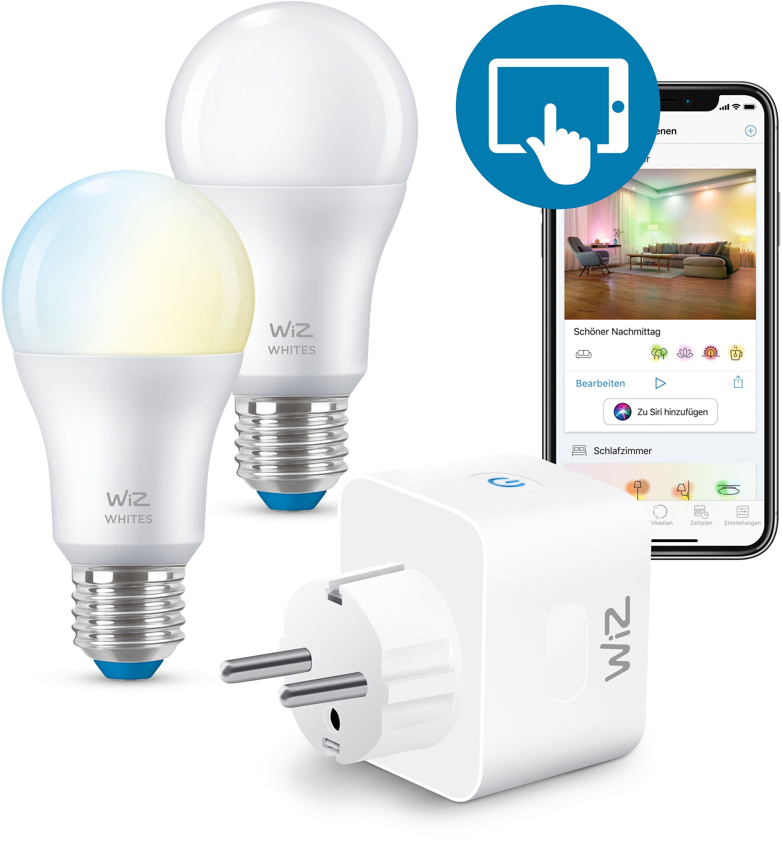 LED-Leuchtmittel Smart Plug-and-Play; mit WiZ Bundle, Plug, Sprachsteuerung Tunable kompatibel 2er White + E27, Set SmartThings; Warmweiß,