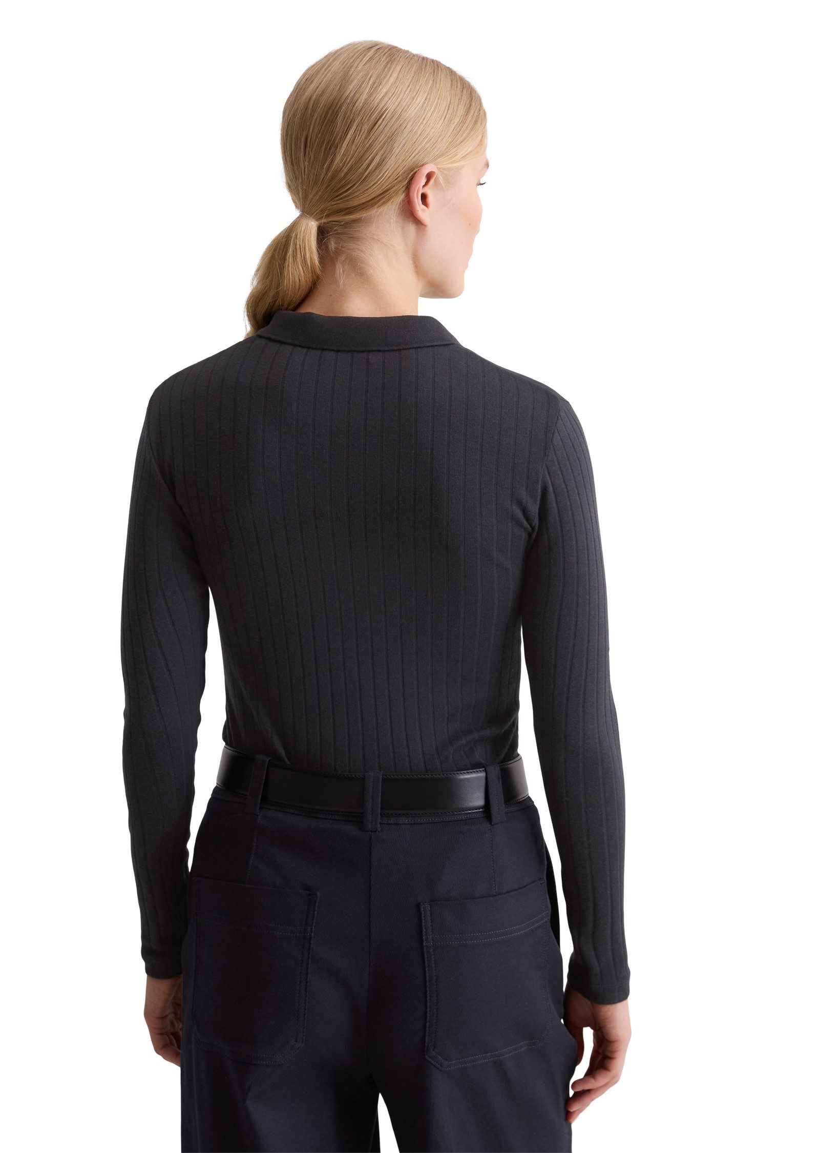 Marc O'Polo Langarm-Poloshirt aus Organic-Cotton-Modal-Mix