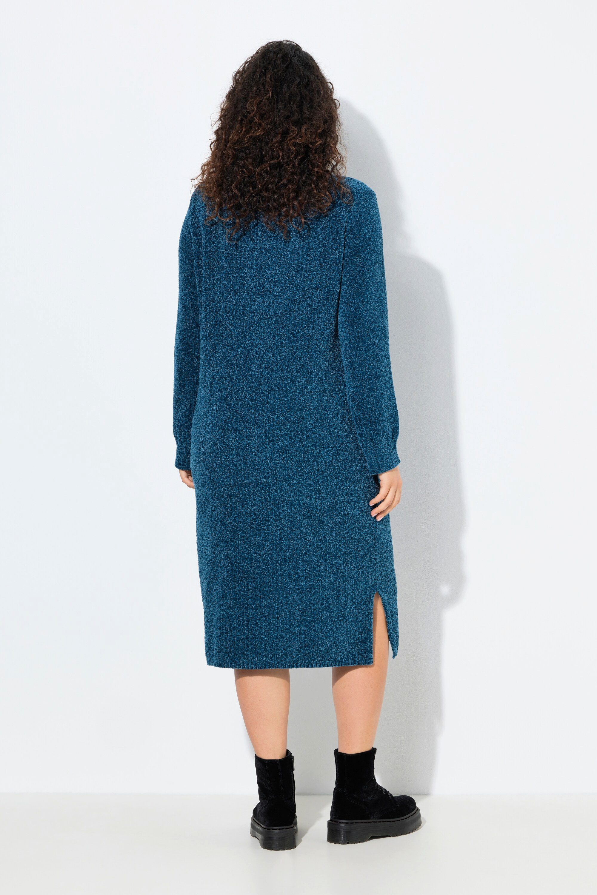 Ulla Popken Strickkleid Chenille-Midikleid weiter Stehkragen Langarm