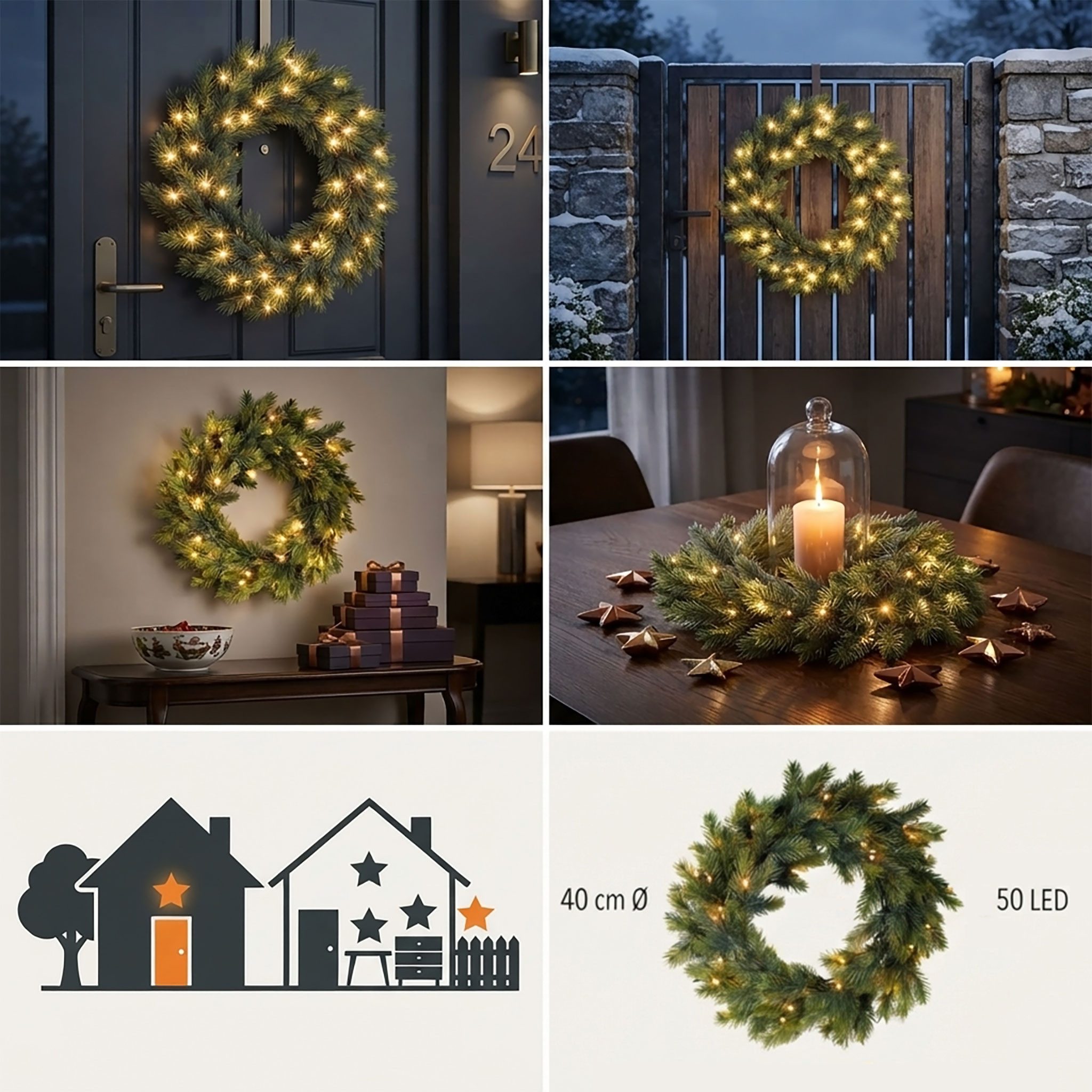 Spetebo Dekokranz LED Spritzguss Tannenkranz batteriebetrieben mit Timer - 40 cm, mit Timer-Funktion – Bild 3 von 5