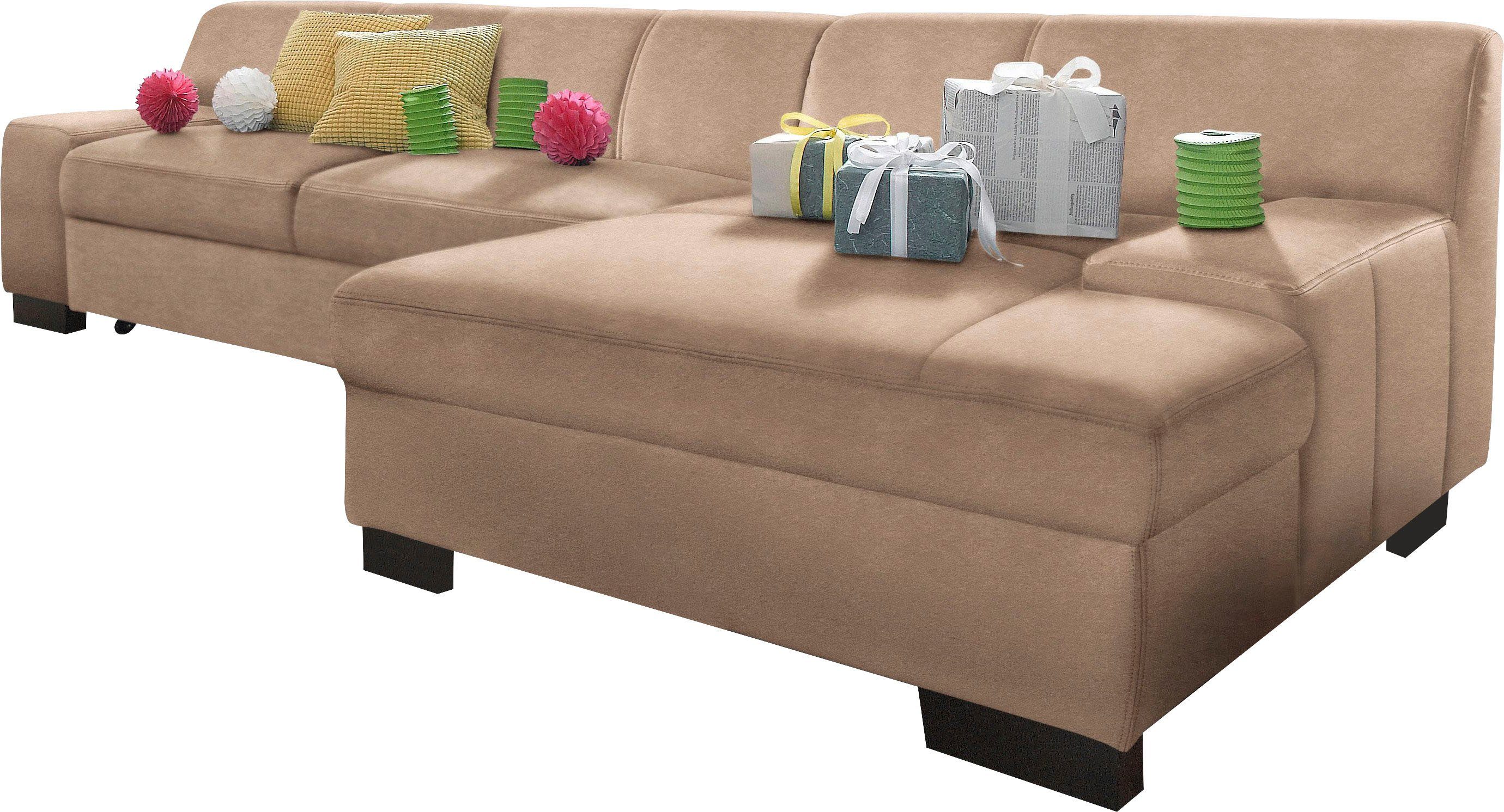 DOMO collection Ecksofa Norma, elegant & modern, mit flachen Armlehnen, Breite 268cm, L-Form, wahlweise mit Bettfunktion