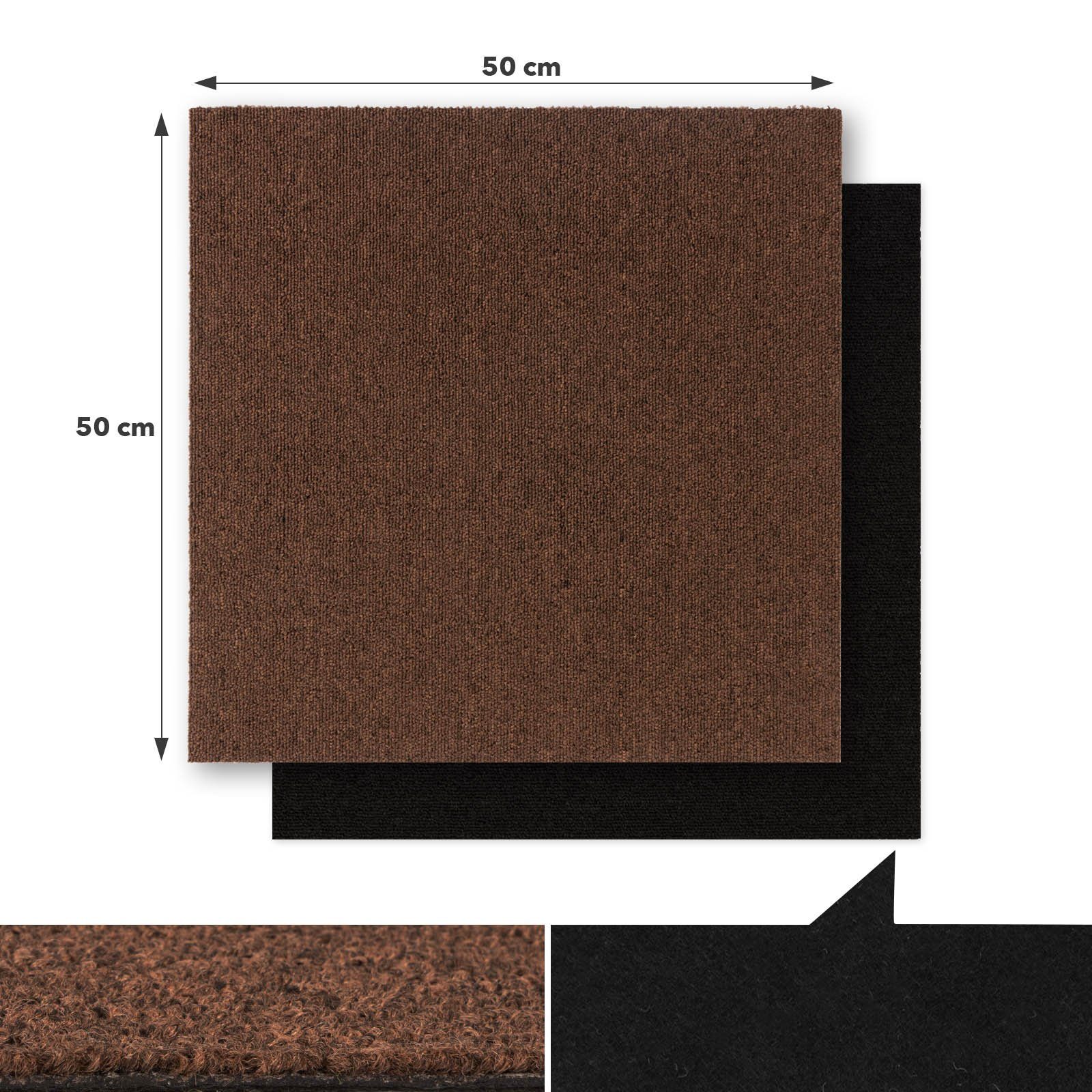Karat Teppichfliese Moscow, Bodenschutz, Erhältlich in 4 Farben, 50 x 50 cm, Quadratisch, Höhe: 5.5 mm, Selbstliegend