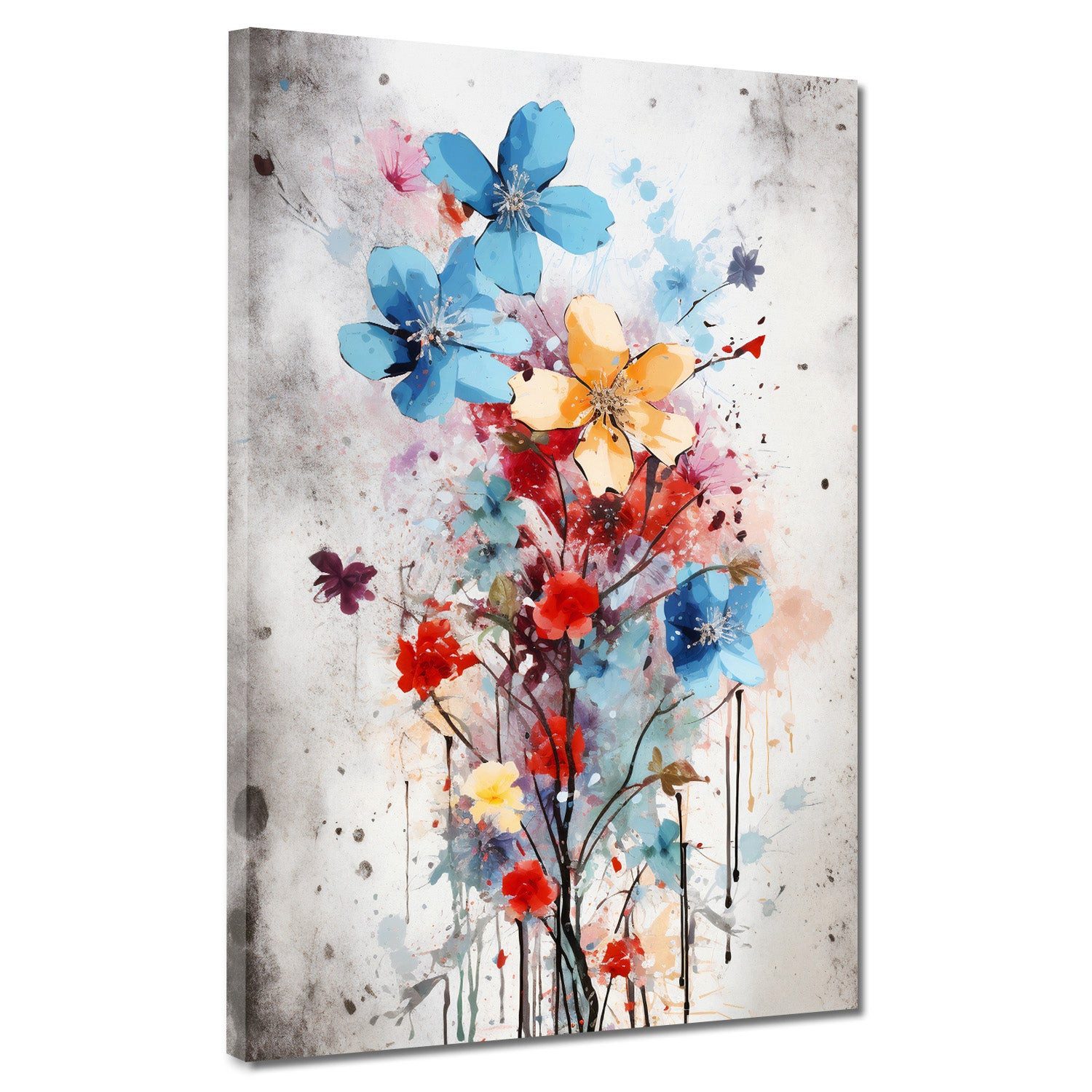 Artedinoi Leinwandbild Bunte Blumen Aquarell zart Leinwandbild Wandbild XXL Deko, Bunte Blumen, abstrakt