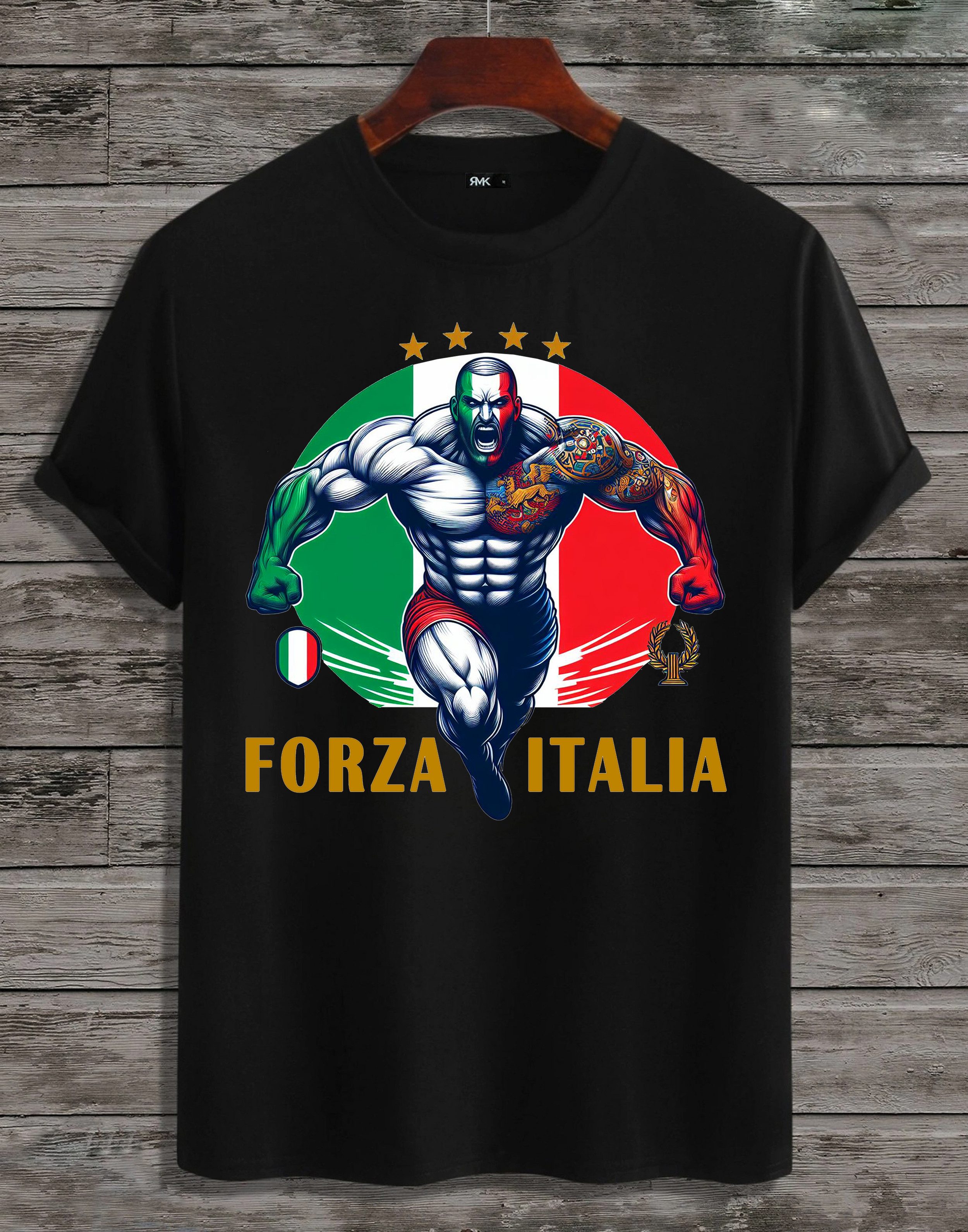 RMK T-Shirt Herren Shirt Fan Trikot Rundhals-Ausschnitt Italien Italy Italia EM aus Baumwolle