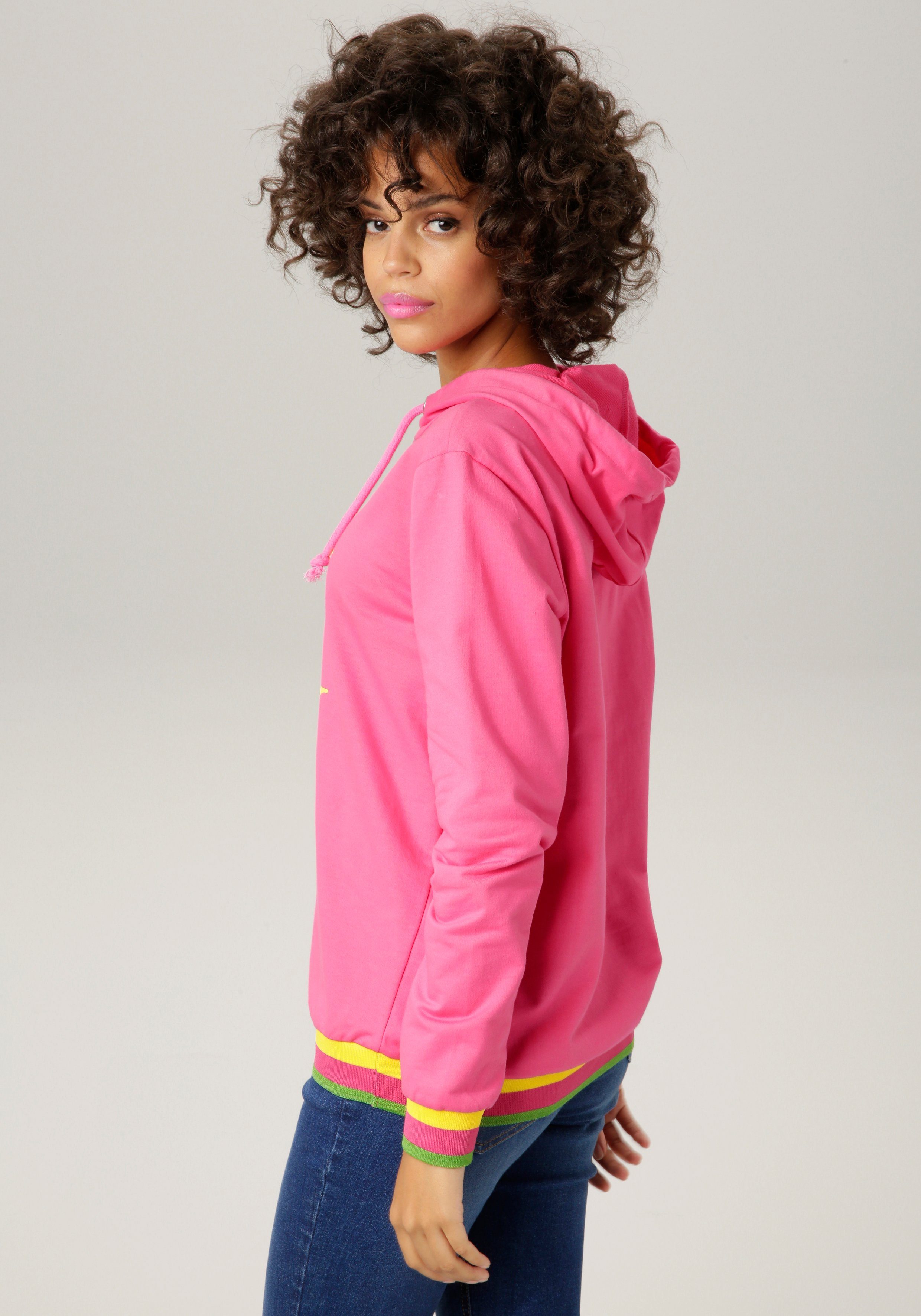 Aniston CASUAL Sweatshirt mit "ENJOY"-Schriftzug pink-gelb-moosgrün