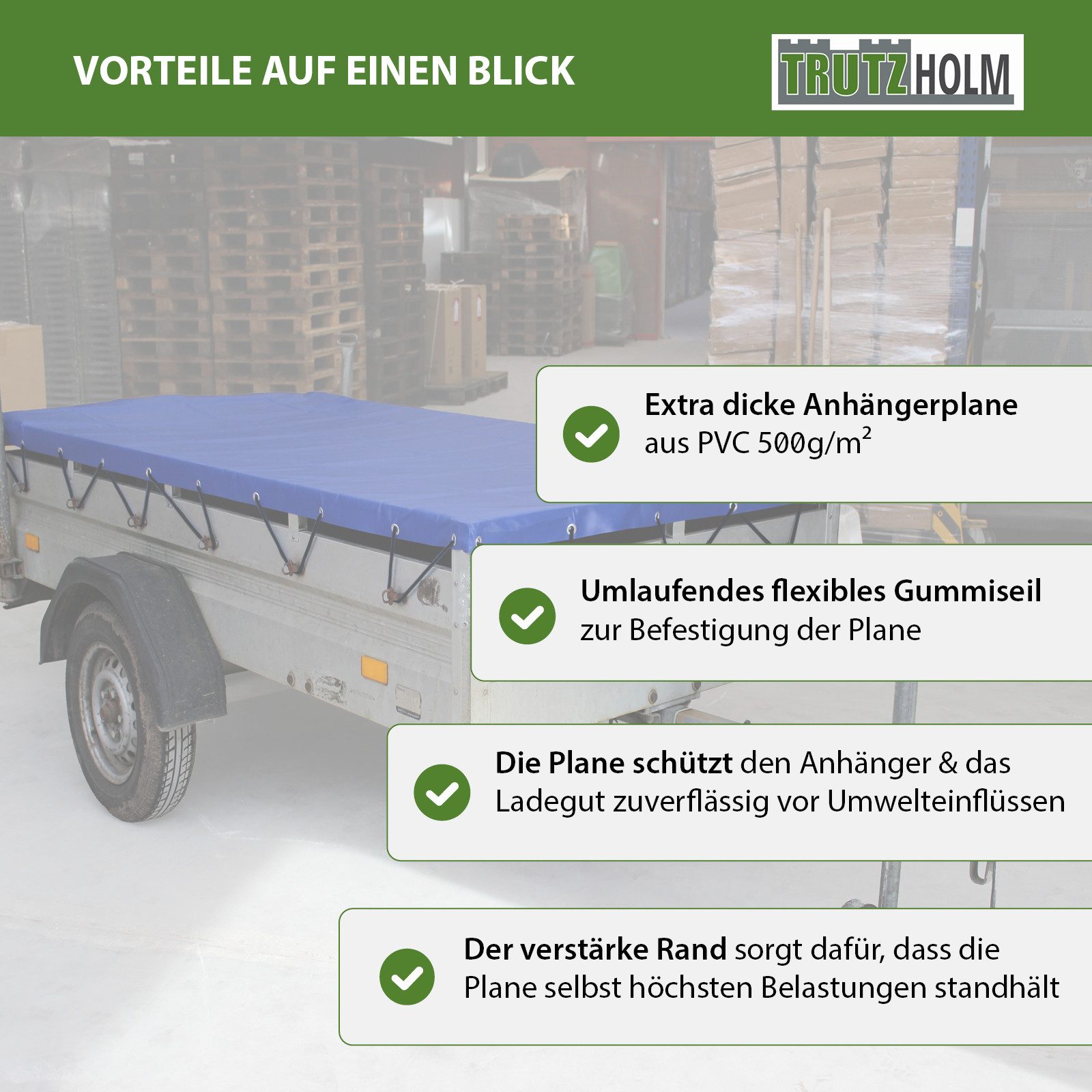 TRUTZHOLM Autoplane Anhänger Flachplane Blau Gummigurt 2575x1345x100mm incl.3 Alu-Bügel (Set, 3-St) – Bild 5 von 5