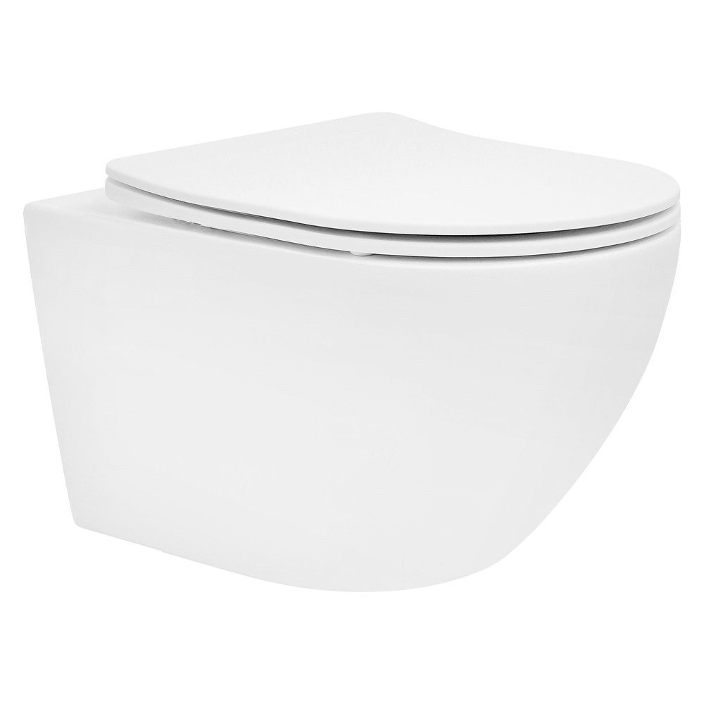 LuxeBath Tiefspül-WC Spülrandloses Hänge WC Keramik mit WC-Sitz abnehmbar Softclose, Toilette Weiß mit Nano Beschichtung lang Lotus Effekt