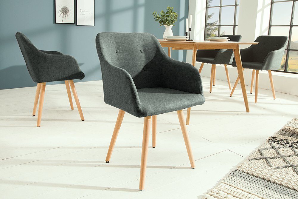 riess-ambiente Polsterstuhl SCANDINAVIA MEISTERSTÜCK grau / natur (Einzelartikel, 1 St), Esszimmer · Webstoff · Massivholz · mit Armlehne · Retro Design