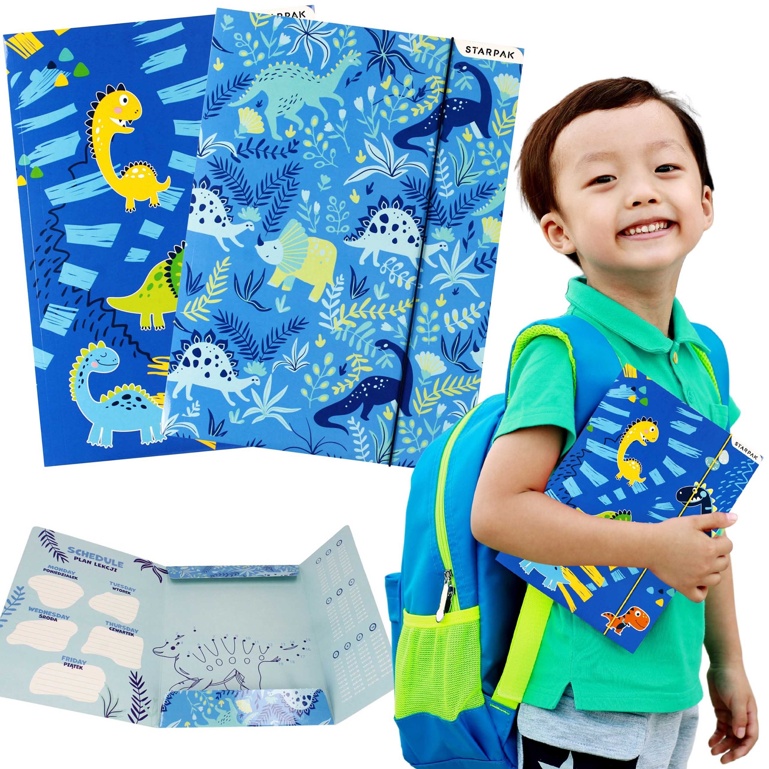 Sarcia.eu Organisationsmappe Dinosaurier A4 Sammelmappe laminiert mit Gummizug STARPAK