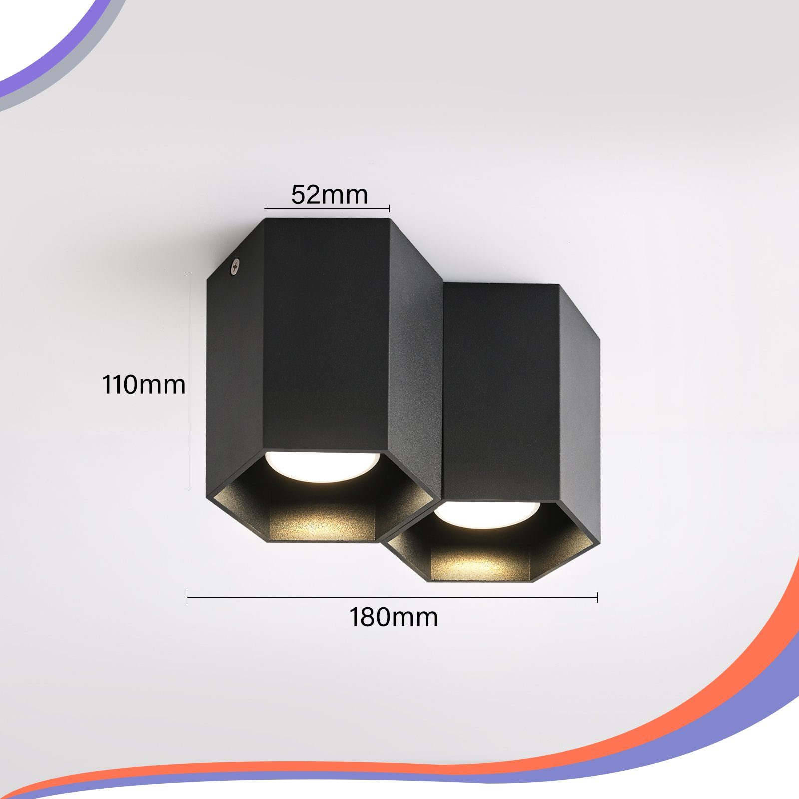 ZMH Aufbaustrahler LED Modern Design GU10 Deckenspots Schwarz Deckenleuchte Küche ohne Deckenstrahler für Wohnzimmer, LED Flammig, Leuchtmittel, Aufbauspot 2 - Spotleuchte
