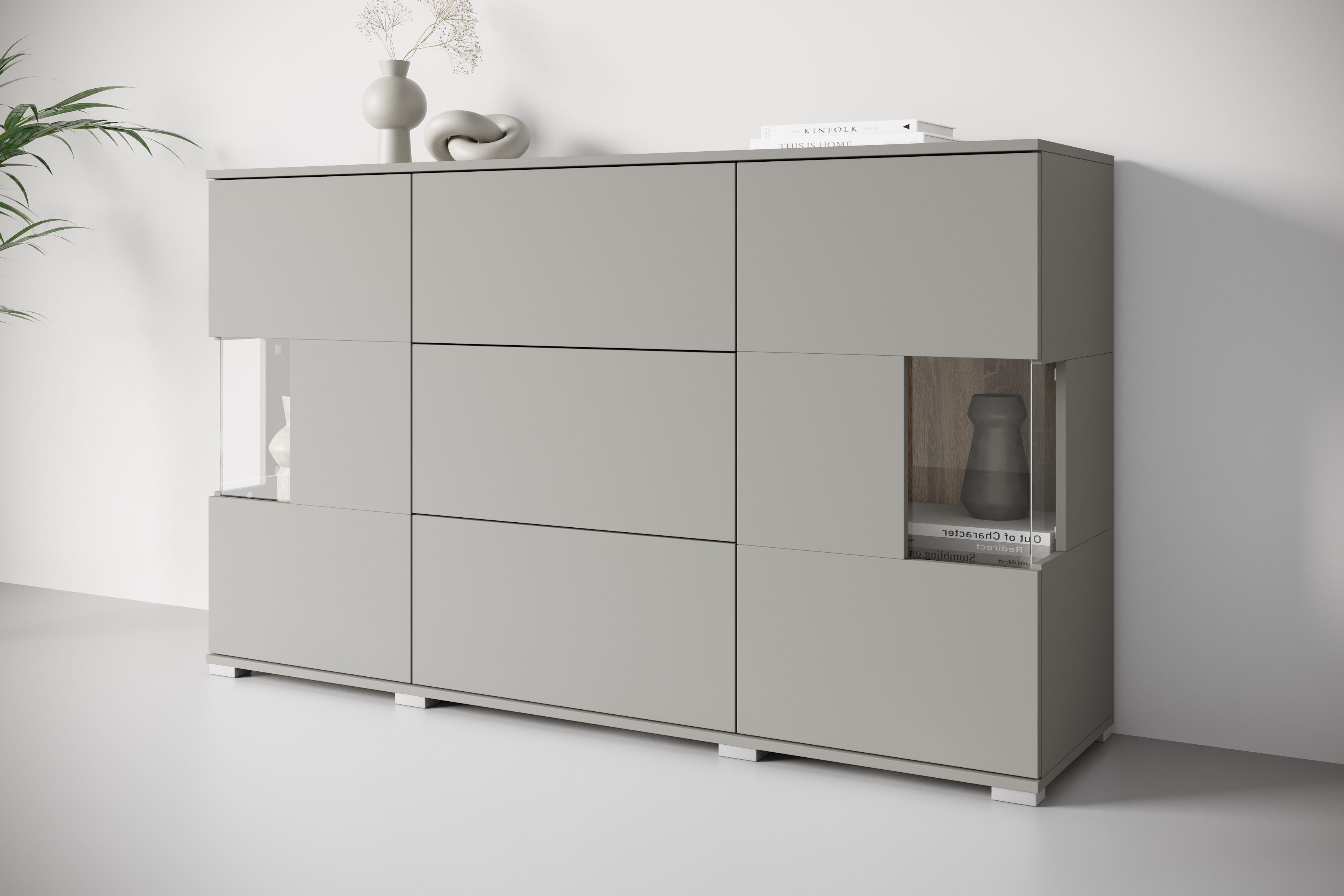 OTTO home Sideboard Kenia (1 St), Sideboard mit 3 Schubladen, 6 Fächern, Glastüren, Breite 150 cm
