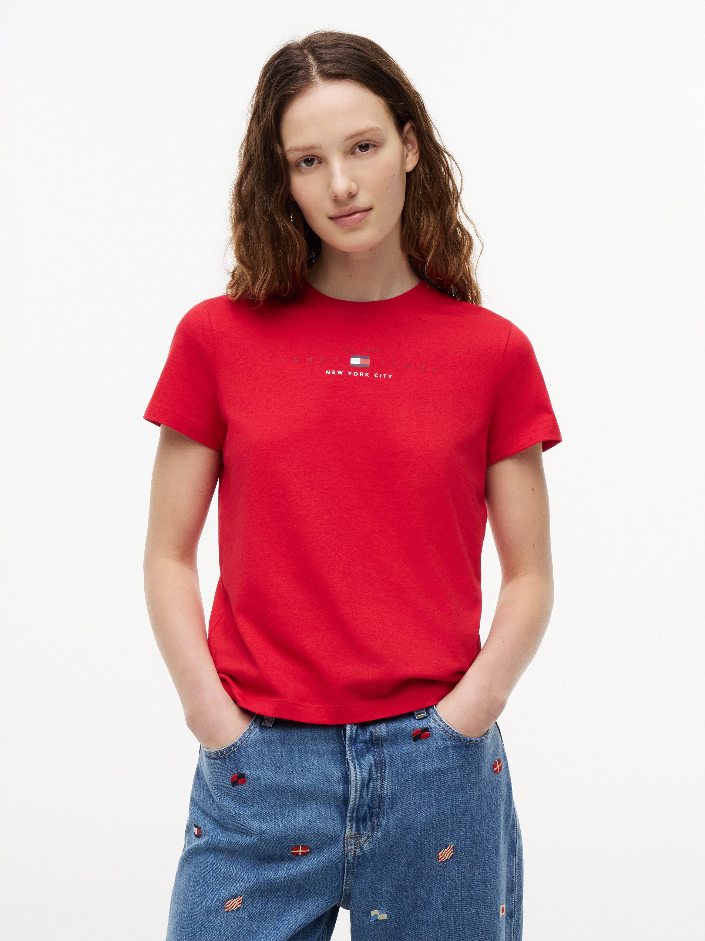 Tommy Jeans Kurzarmshirt TJW REG US LINEAR SS TEE Baumwollmischung, regular fit, Logo