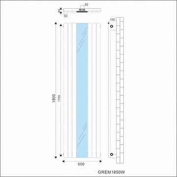 ELEGANT Badheizkörper Heizkörper Design Paneelheizkörper Röhren mit Spiegel, 1800x500mm, vertikal, 2 in 1 Design
