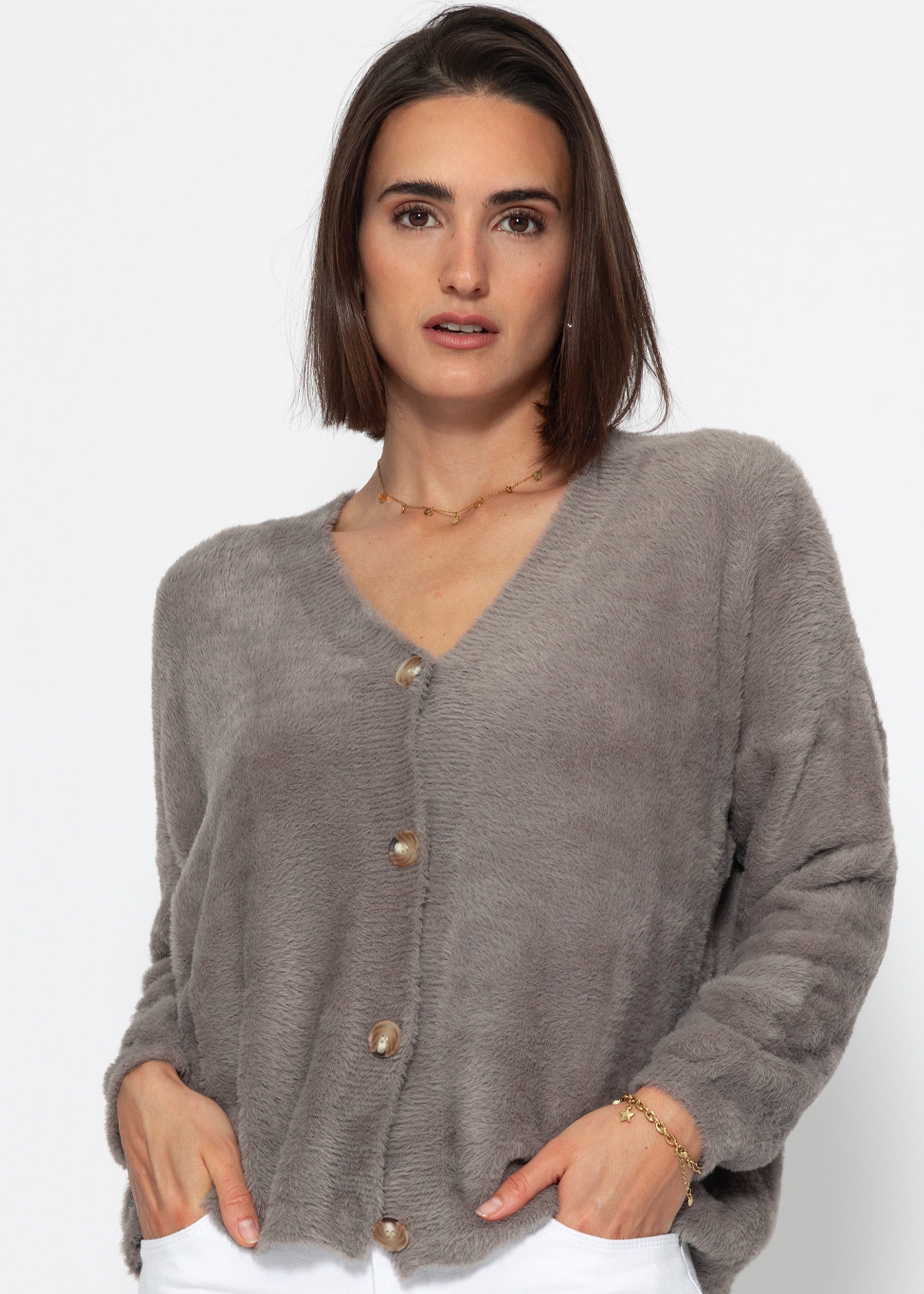 SASSYCLASSY Cardigan Flauschiger Damen Strick-Cardigan mit günstig online kaufen